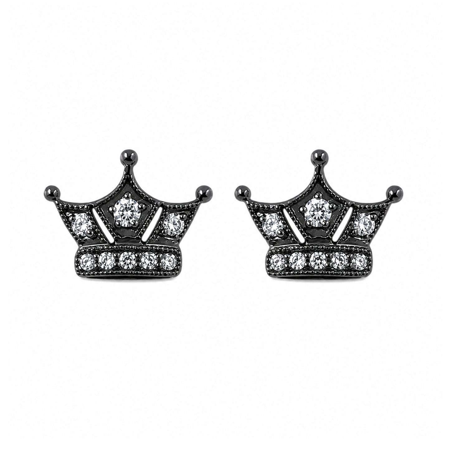 14K Gold Pavé Diamond Crown Stud Earrings