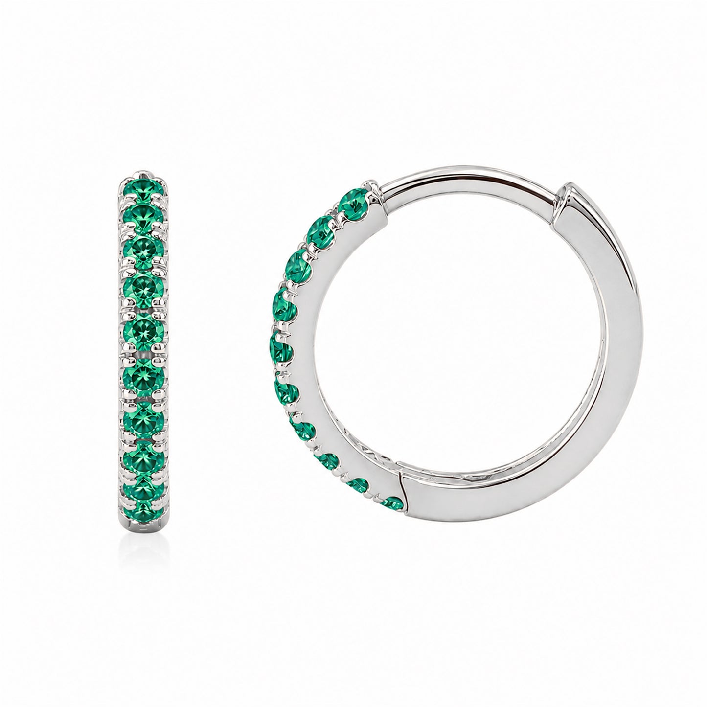 14K Gold Pavé Emerald Large Size (12mm) Huggie Hoop Earrings