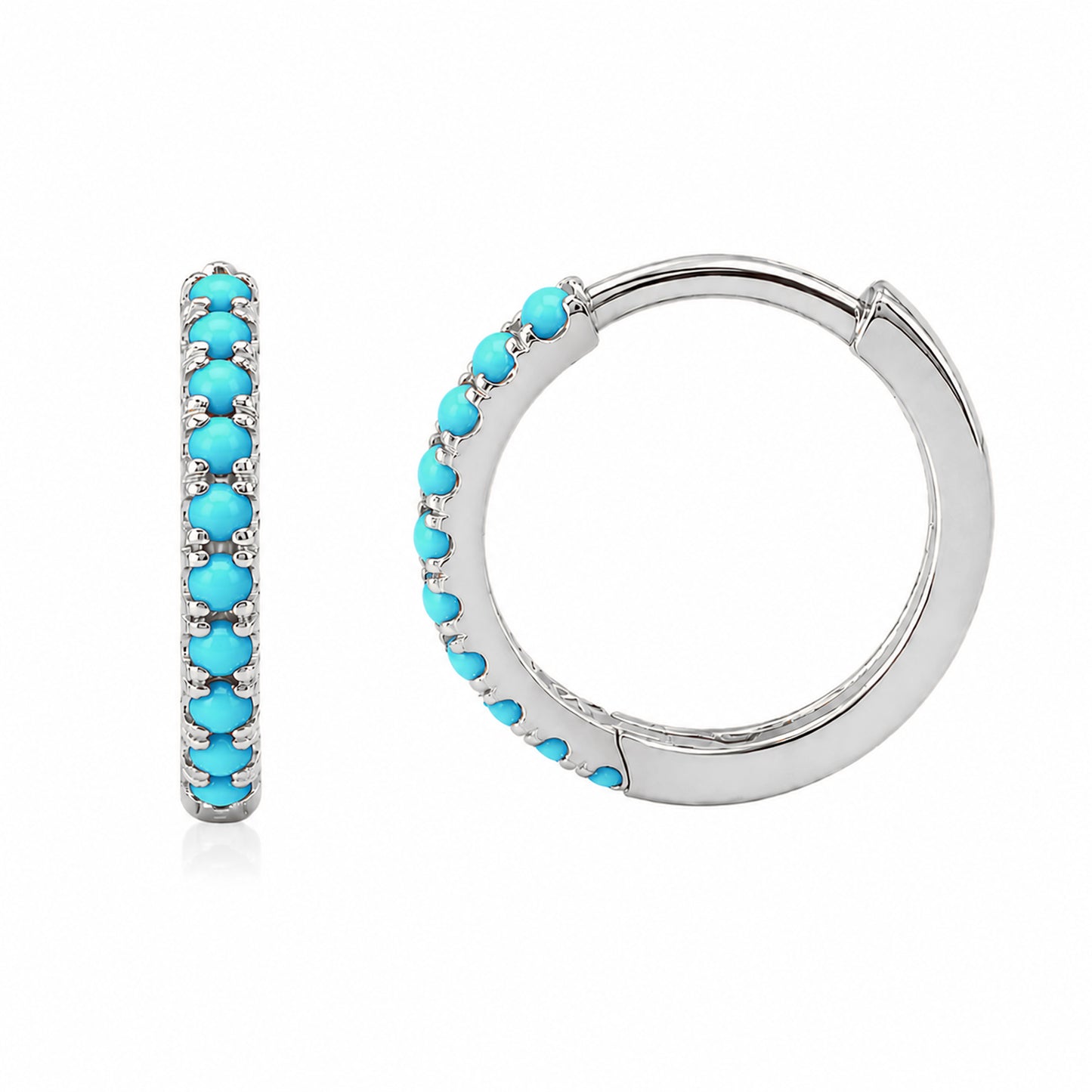 14K Gold Pavé Turquoise Large Size (12mm) Huggie Hoop Earrings