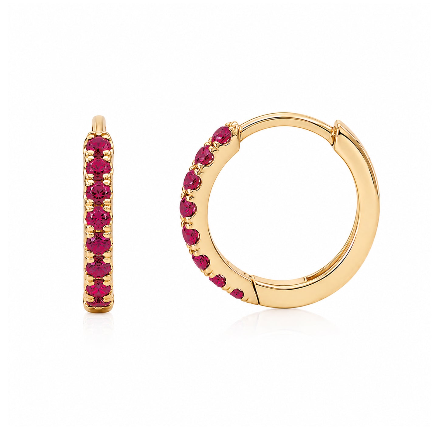 14K Gold Pavé Ruby Medium Size (10mm) Huggie Hoop Earrings