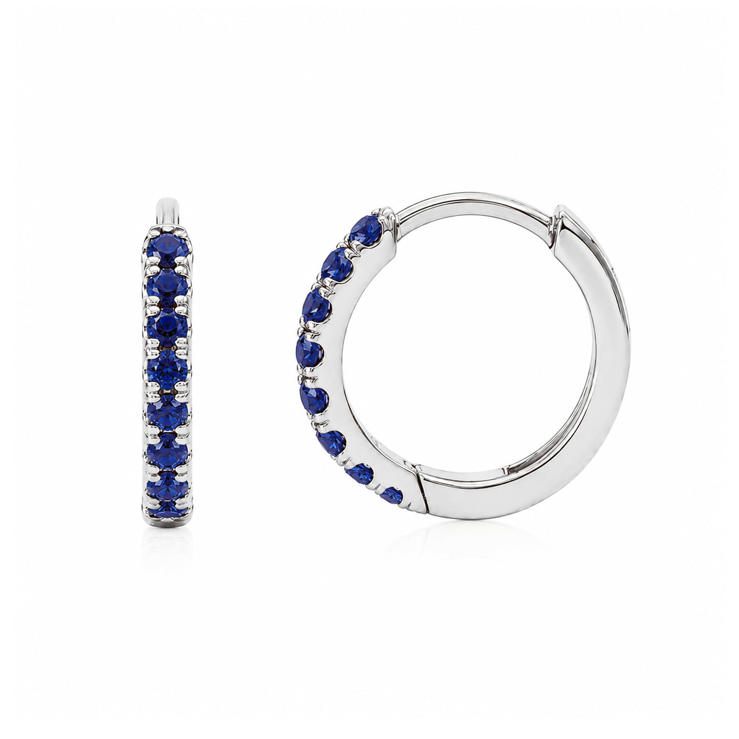 14K Gold Pavé Sapphire Medium Size (10mm) Huggie Hoop Earrings