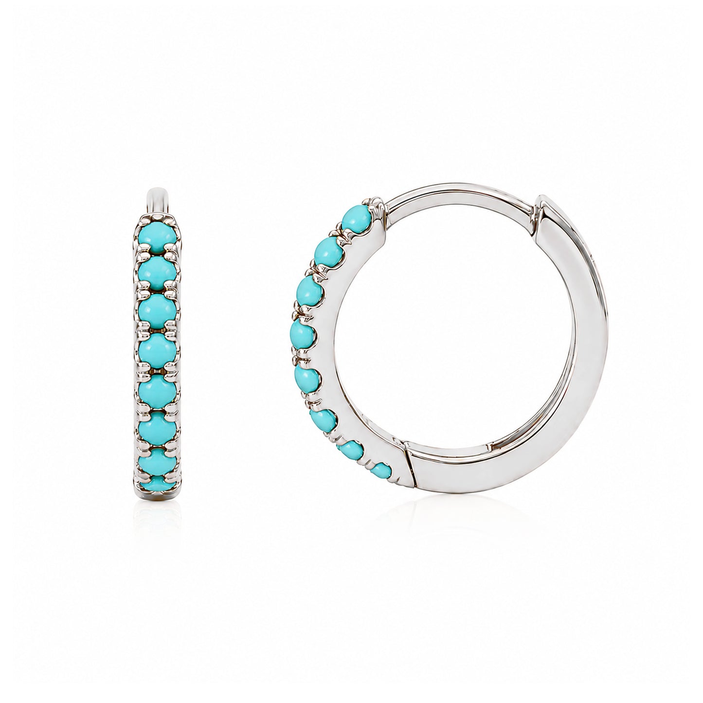 14K Gold Pavé Turquoise Medium Size (10mm) Huggie Hoop Earrings