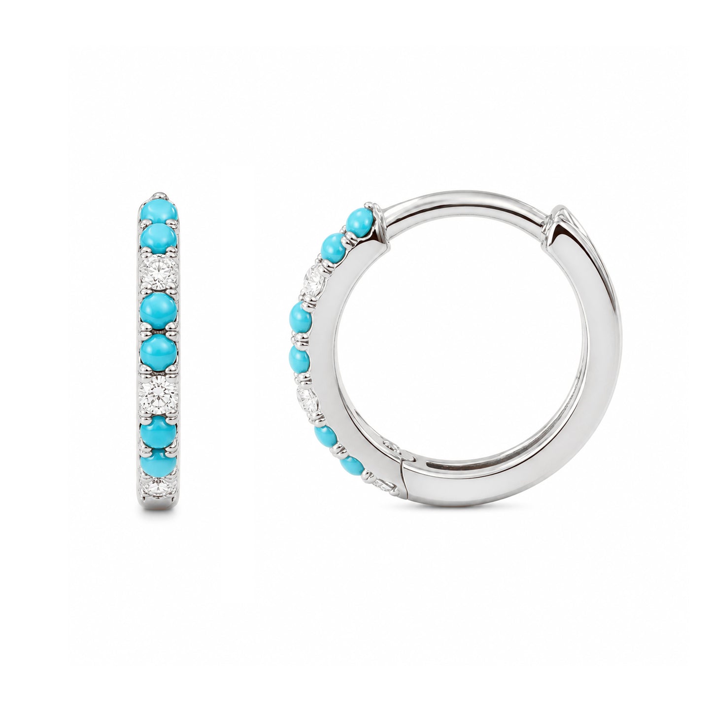 14K Gold Pavé Diamond & Turquoise Huggie Hoop Earrings ~ ALL SIZES