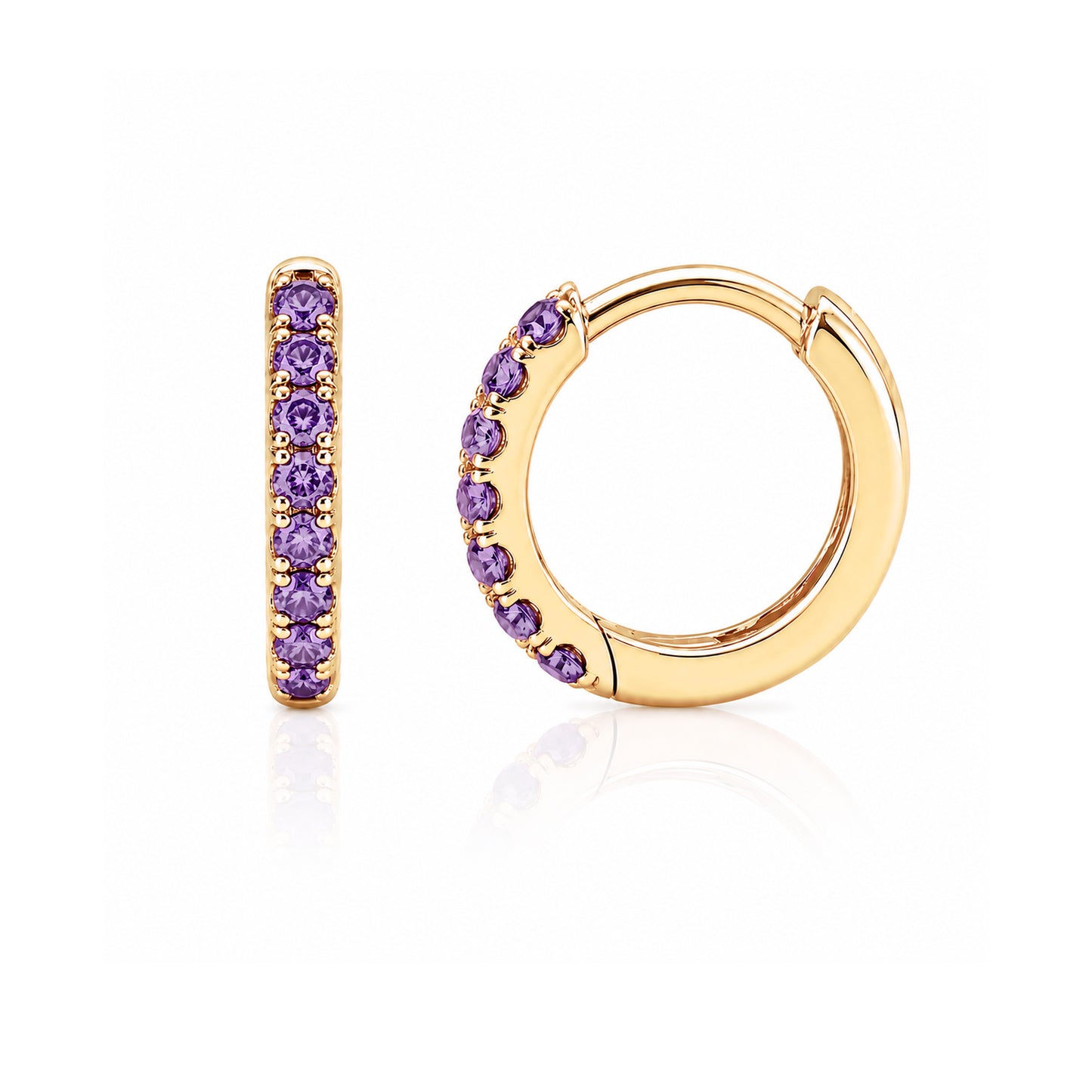 14K Gold Pavé Purple Sapphire Small Size (9mm) Huggie Hoop Earrings