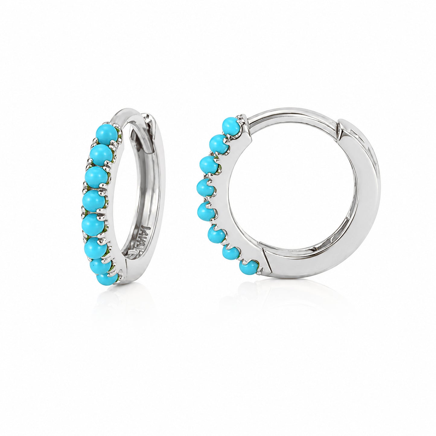 14K Gold Pavé Turquoise Small Size (9mm) Huggie Hoop Earrings