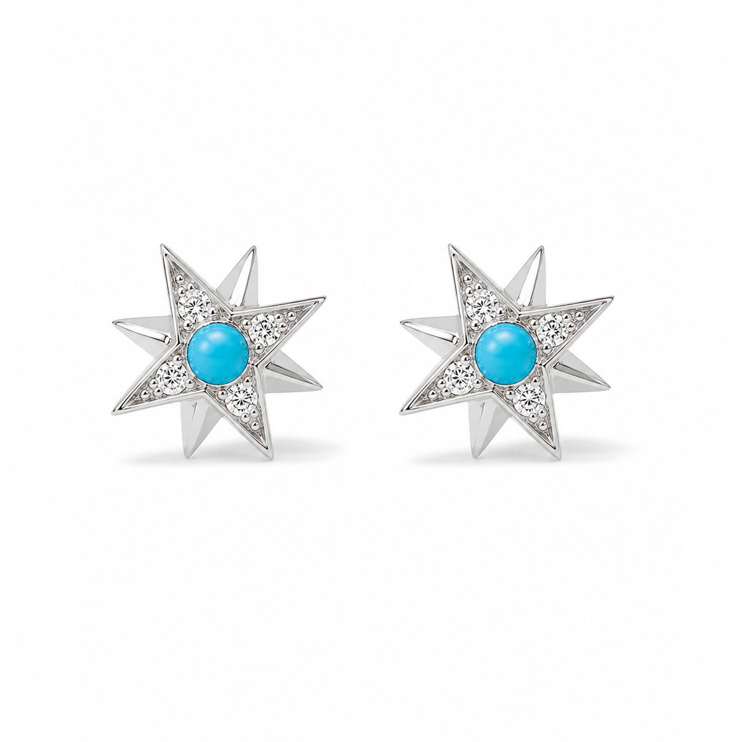 14K Gold Turquoise & Pavé Diamond Starburst Stud Earrings