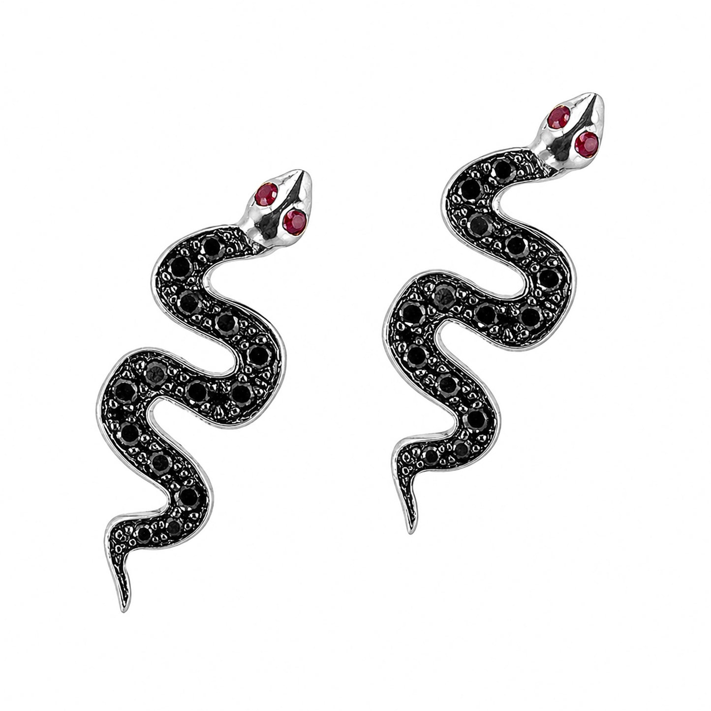 14K Gold Pavé Black Diamond Swivel Snake Stud Earrings