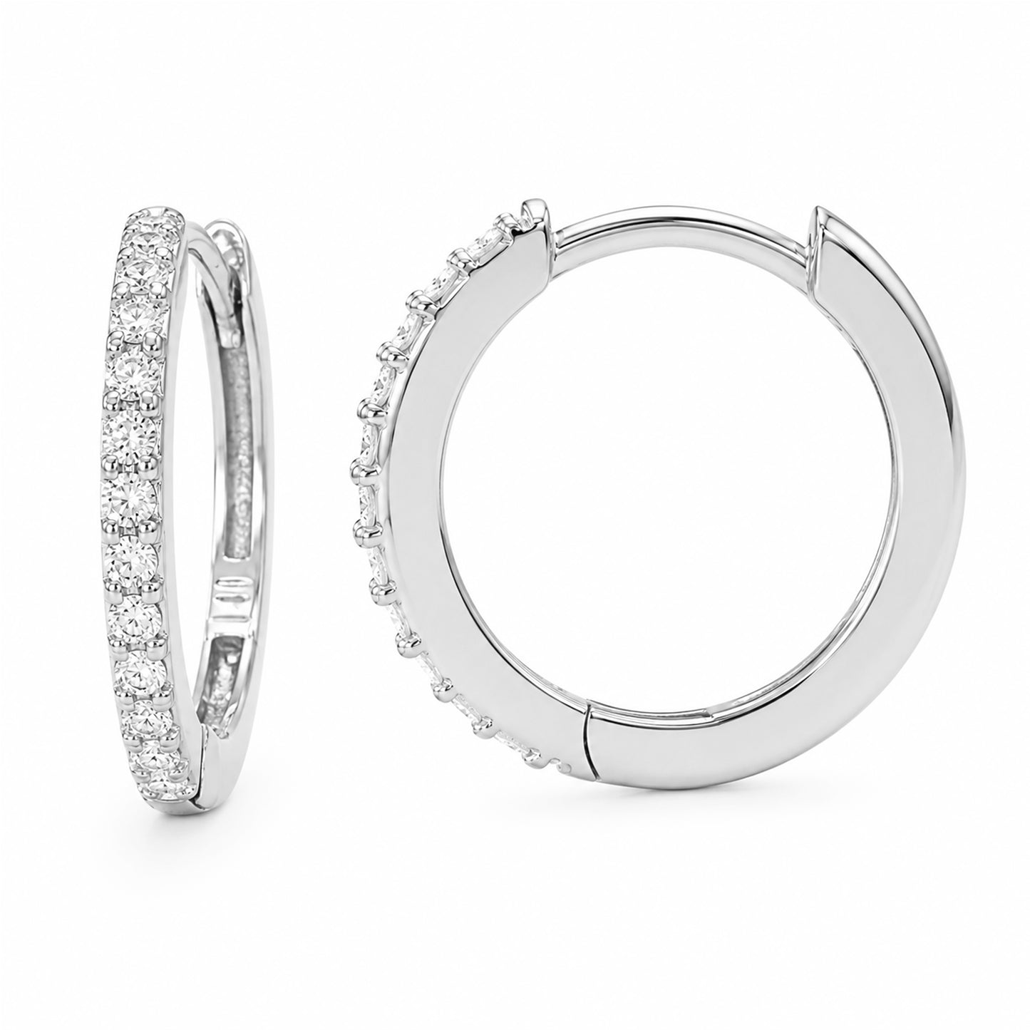 14K Gold Pavé Diamond XL Size (15mm) Huggie Hoop Earrings