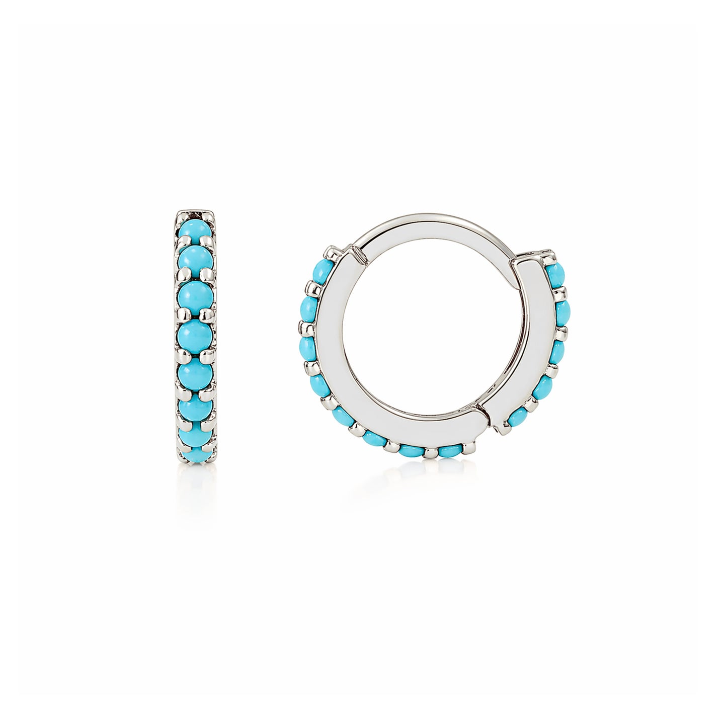14K Gold Full Pavé Turquoise XS Size (8mm) Huggie Hoop Earrings