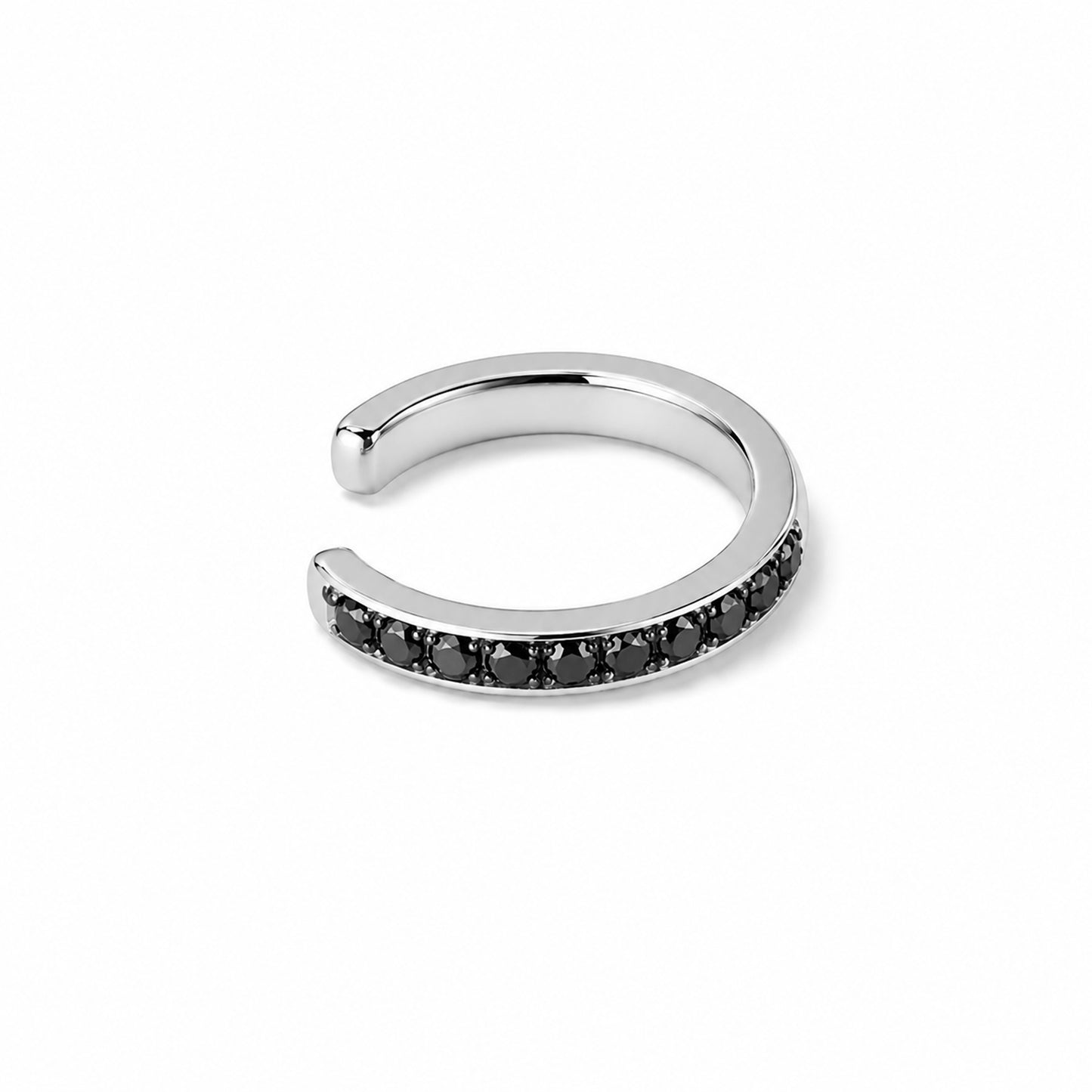 14K Gold Full Pavé Black Diamond Round Hoop Ear Cuff