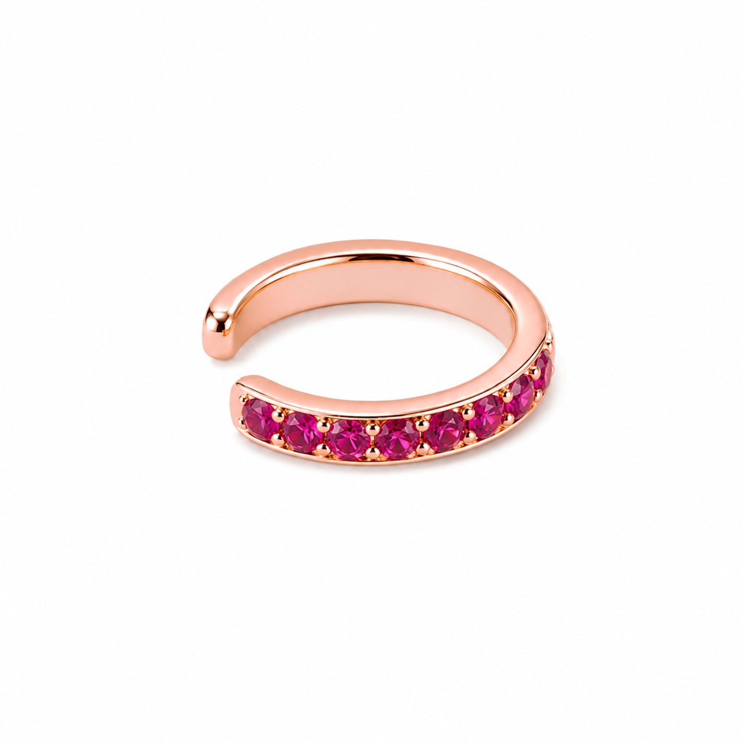 14K Gold Full Pavé Ruby Round Hoop Ear Cuff