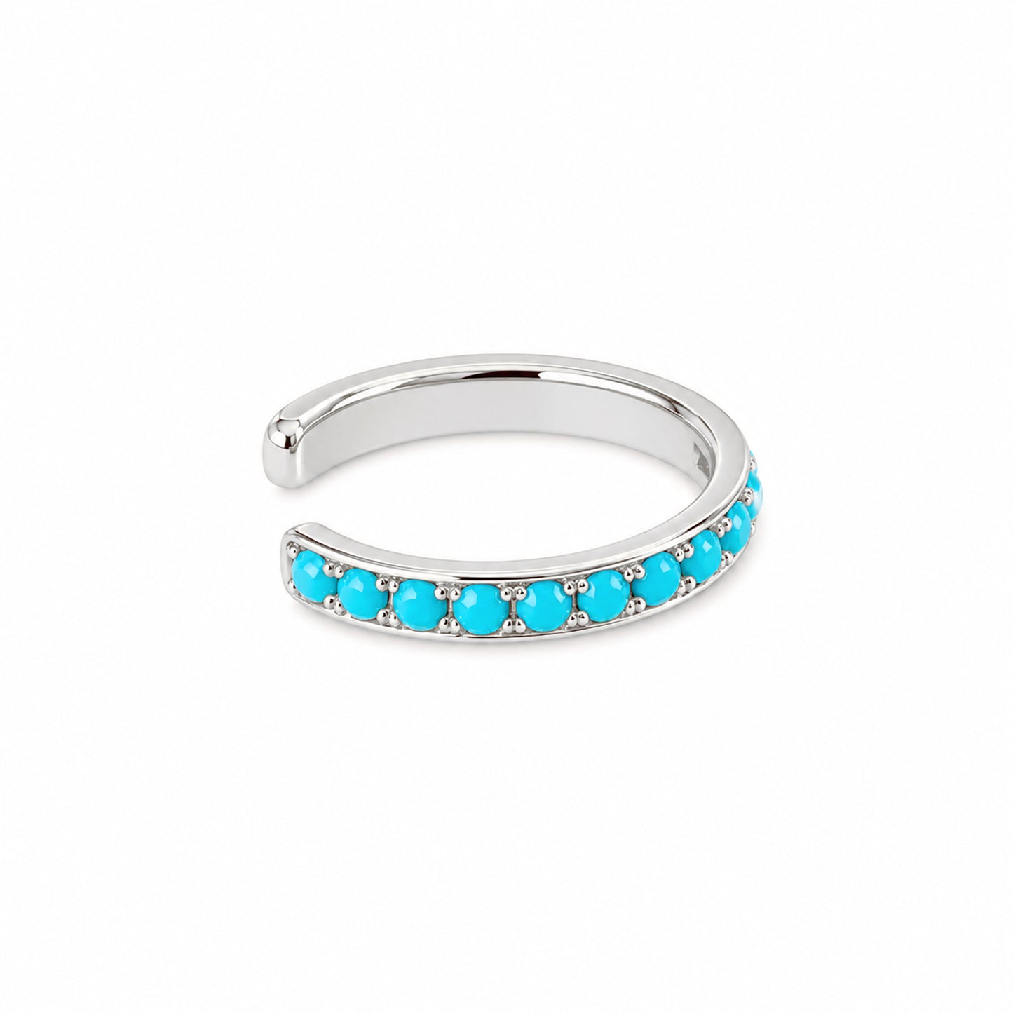 14K Gold Full Pavé Turquoise Round Hoop Ear Cuff