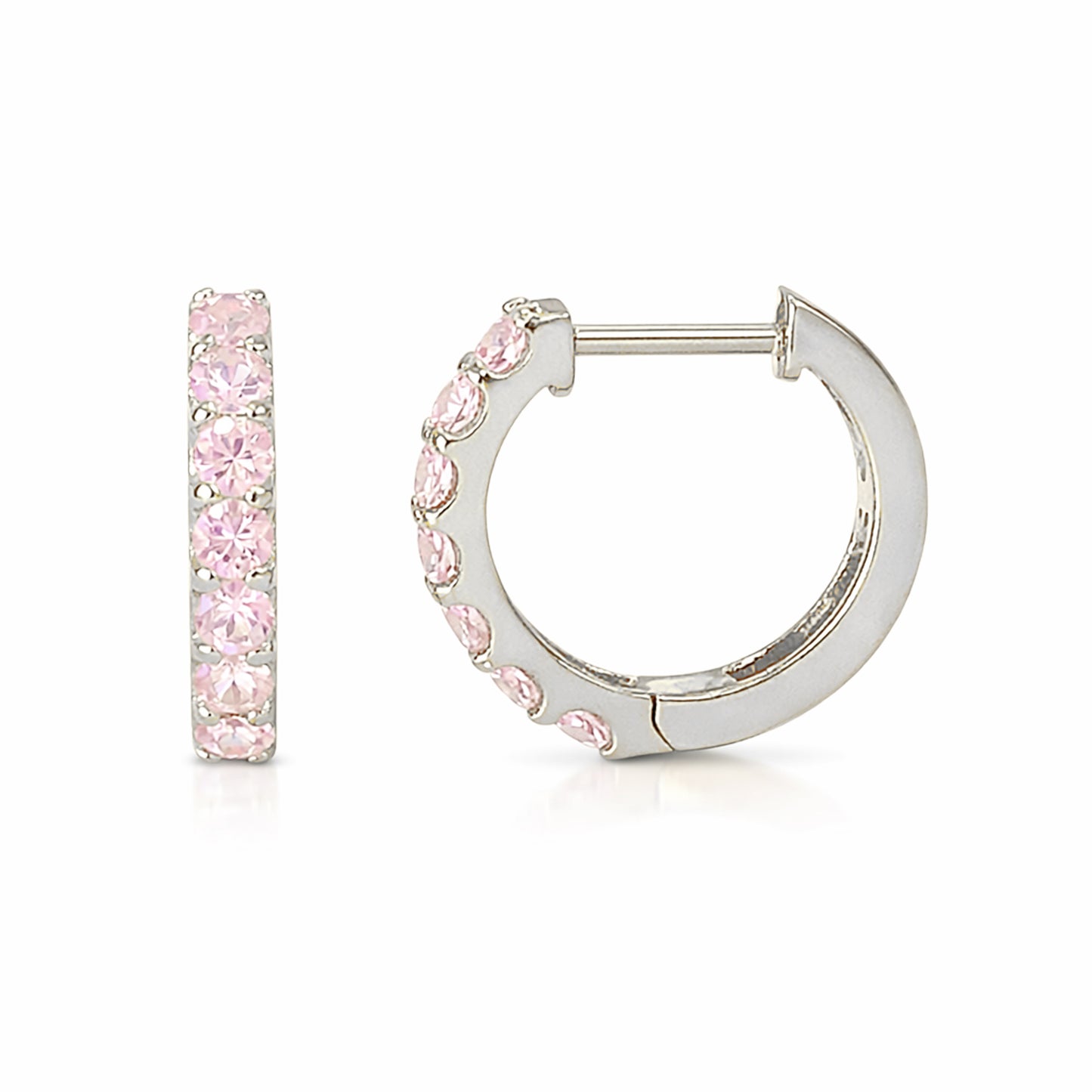14K Gold Powder Pink Sapphire Thick Huggie Hoop Earrings (11.5mm x 8.25mm)