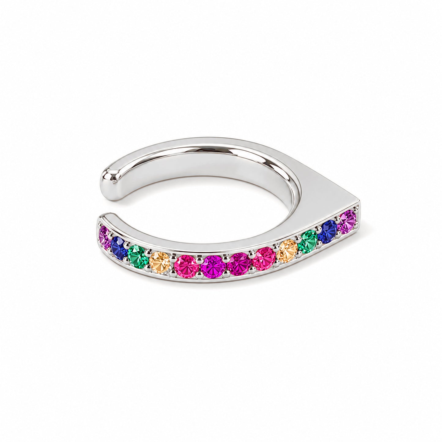 Spike Collection: 14K Gold Pavé Rainbow Gemstone Spike Point Ear Cuff