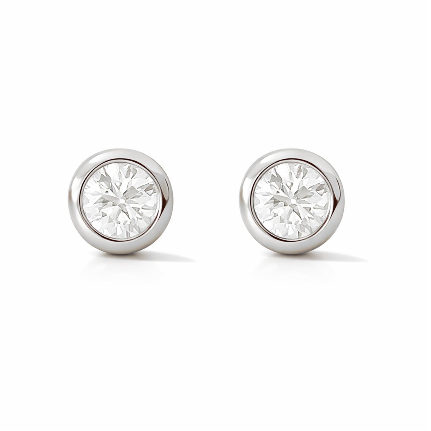14K Gold 2.5mm Solitaire Diamond Round Bezel Set Stud Earrings