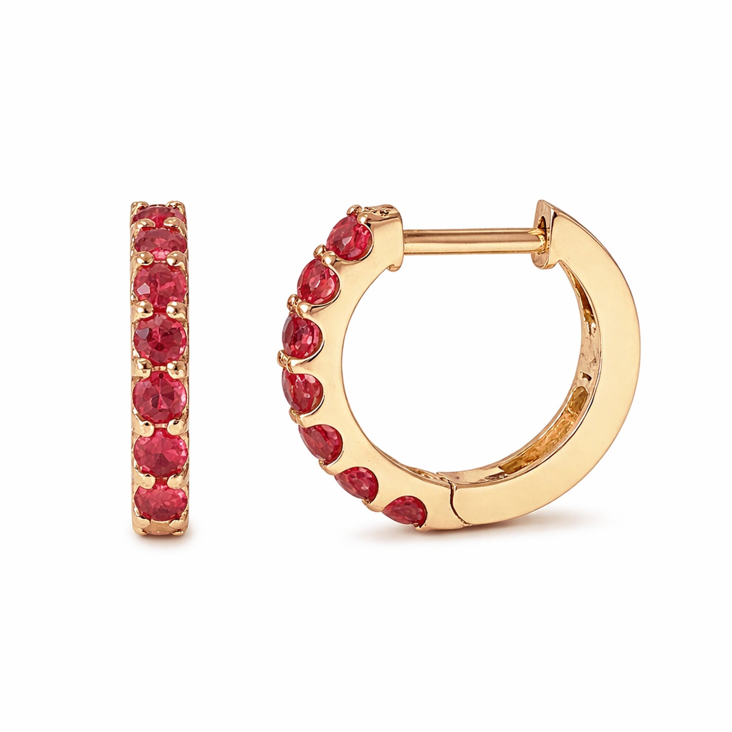14K Gold Ruby Thick Huggie Hoop Earrings (11.5mm x 8.25mm)