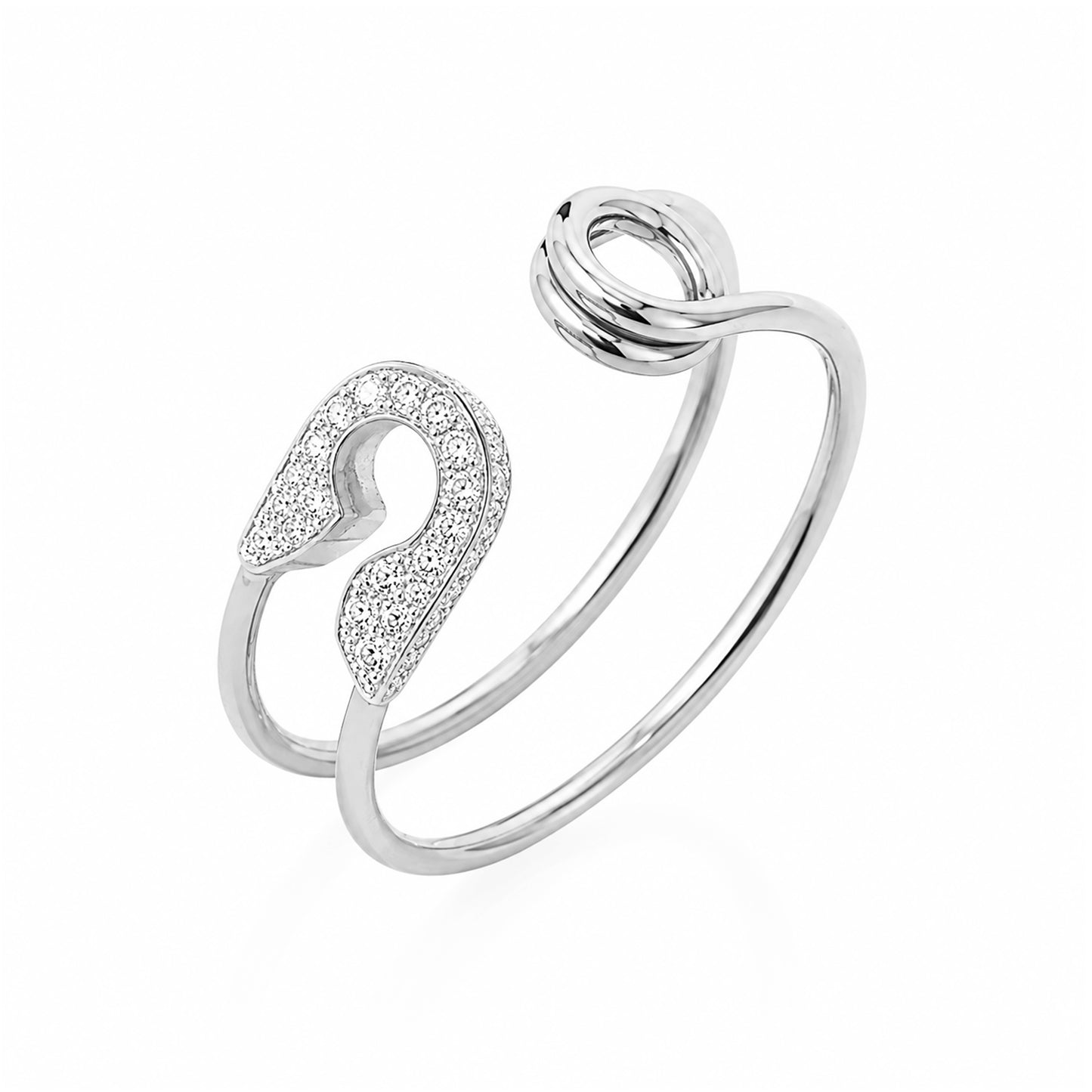 14K Gold Pavé Diamond Safety Pin Ring