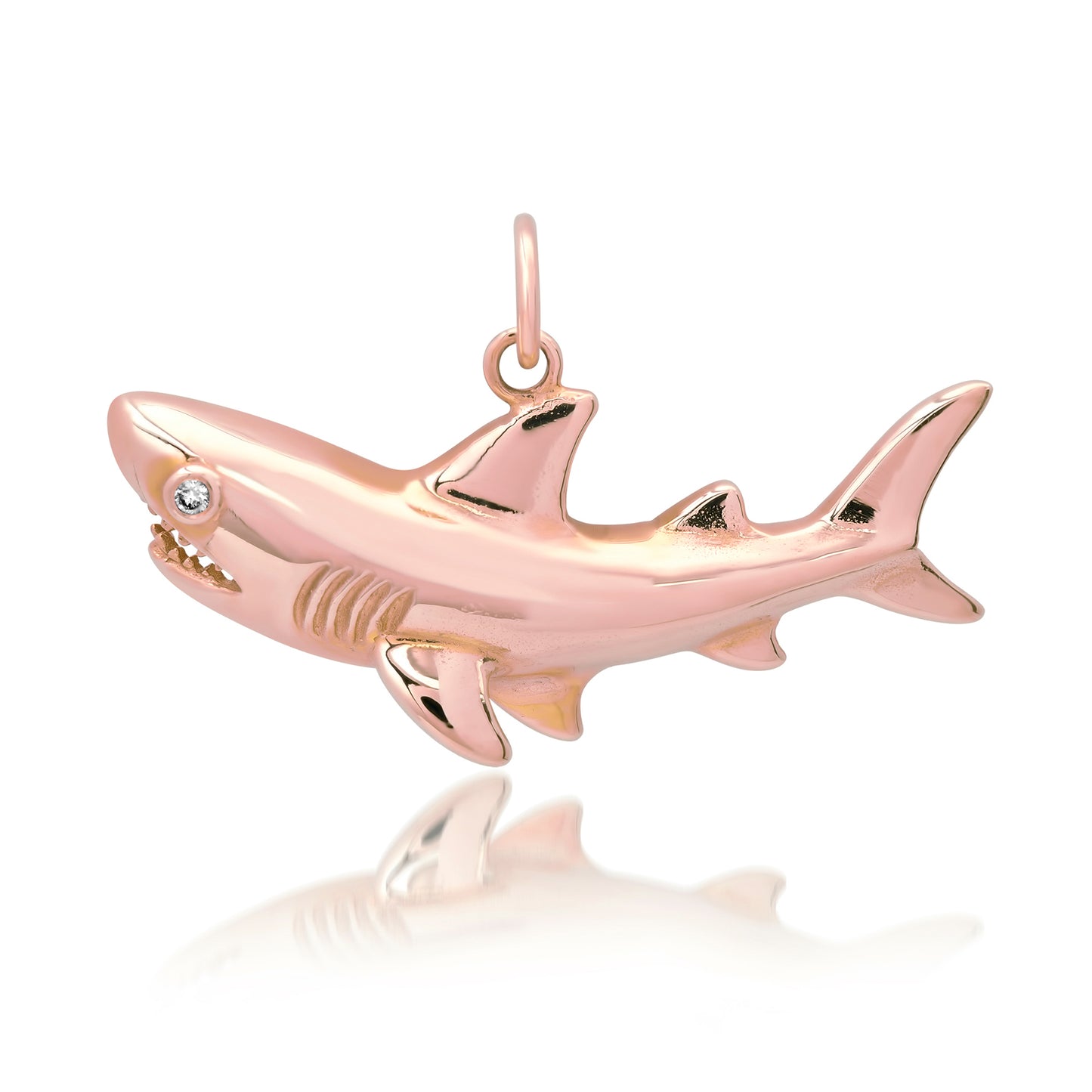 14K Gold Shark Pendant with Diamond Eye