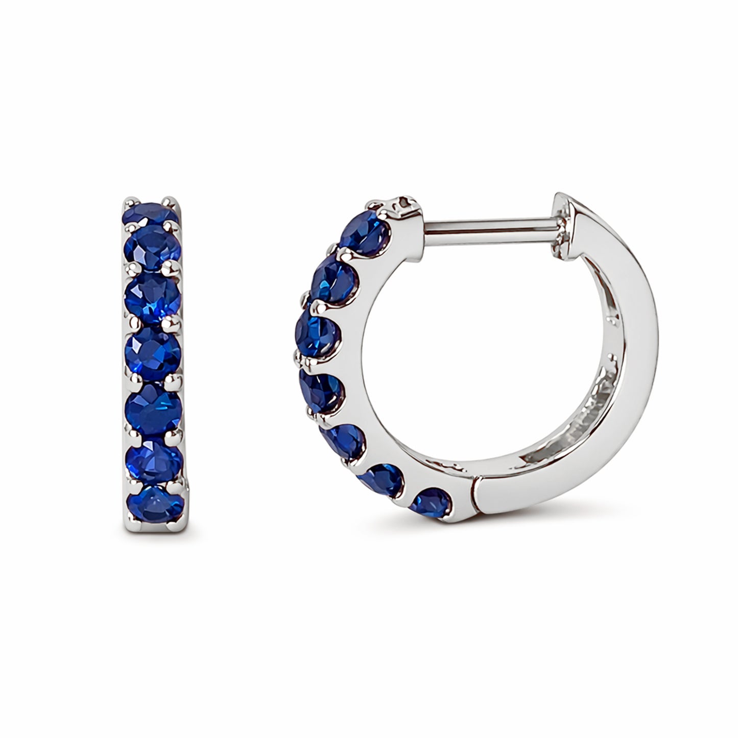14K Gold Sapphire Thick Huggie Hoop Earrings (11.5mm x 8.25mm)