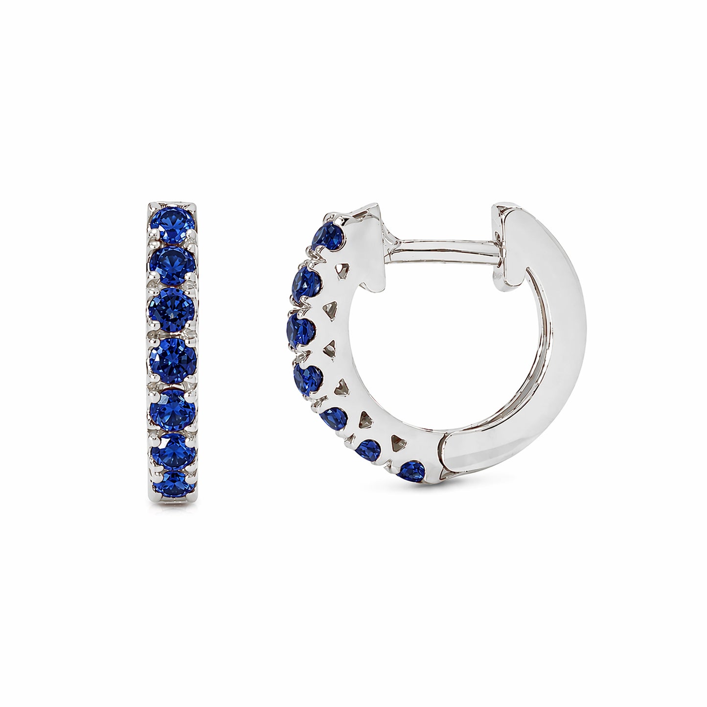 14K Gold Sapphire Thick Huggie Hoop Earrings (11mm x 6mm)
