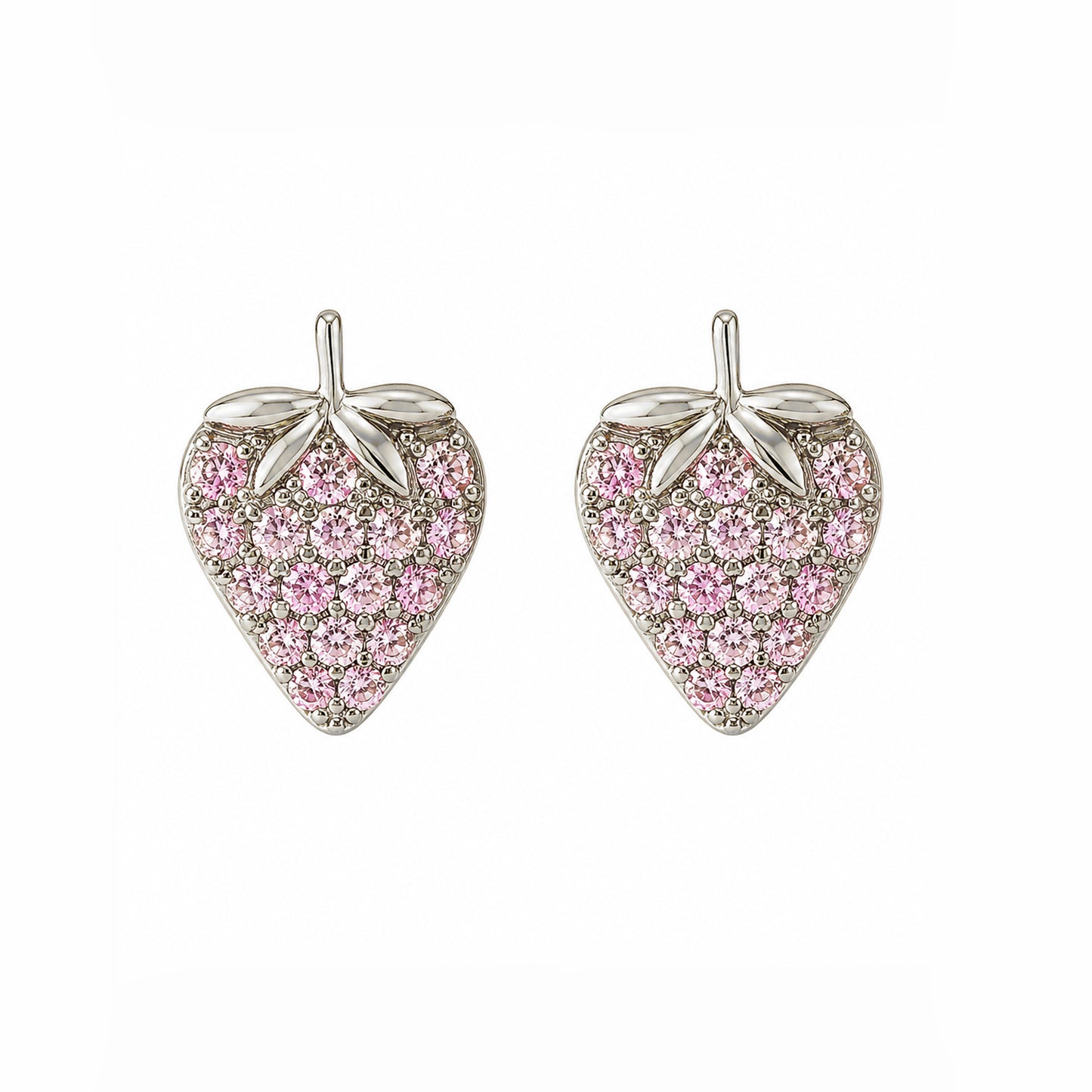 14K Gold Pavé Pink Sapphire Strawberry Stud Earrings