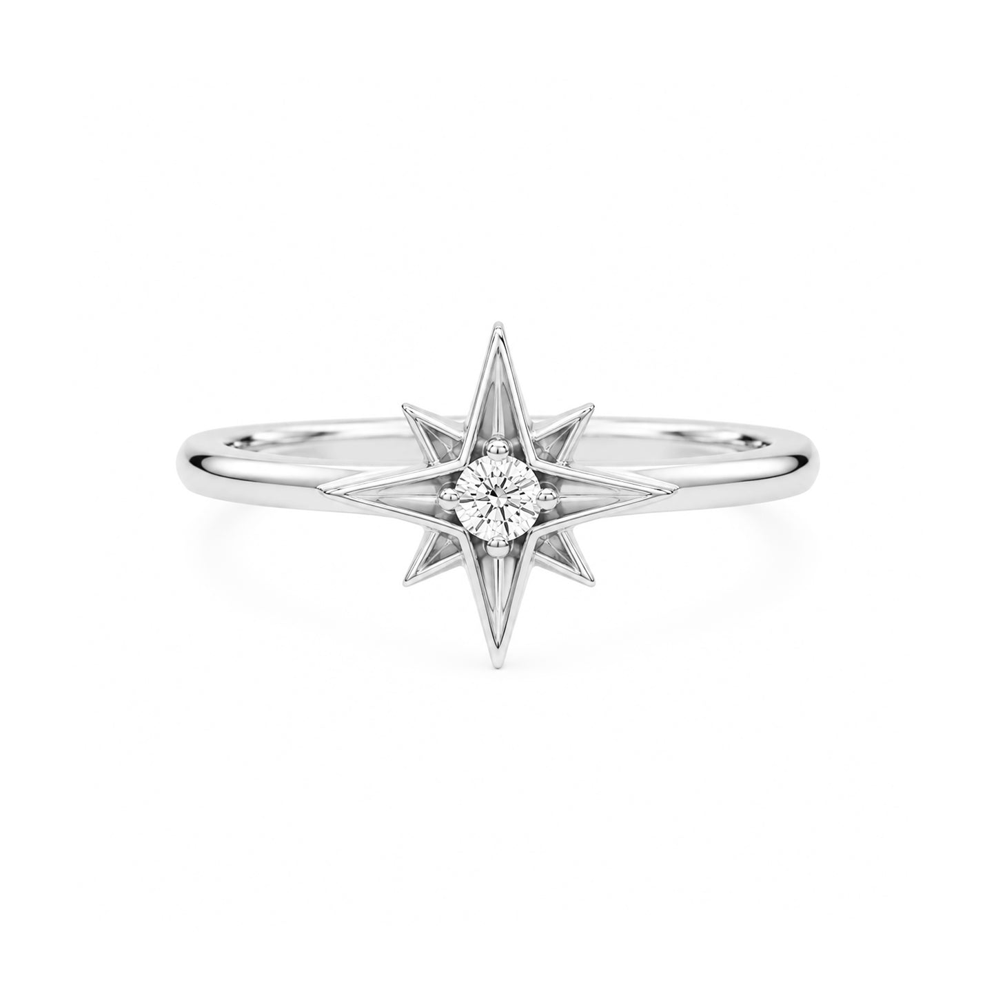 14K Gold Diamond Solitaire Starburst Ring