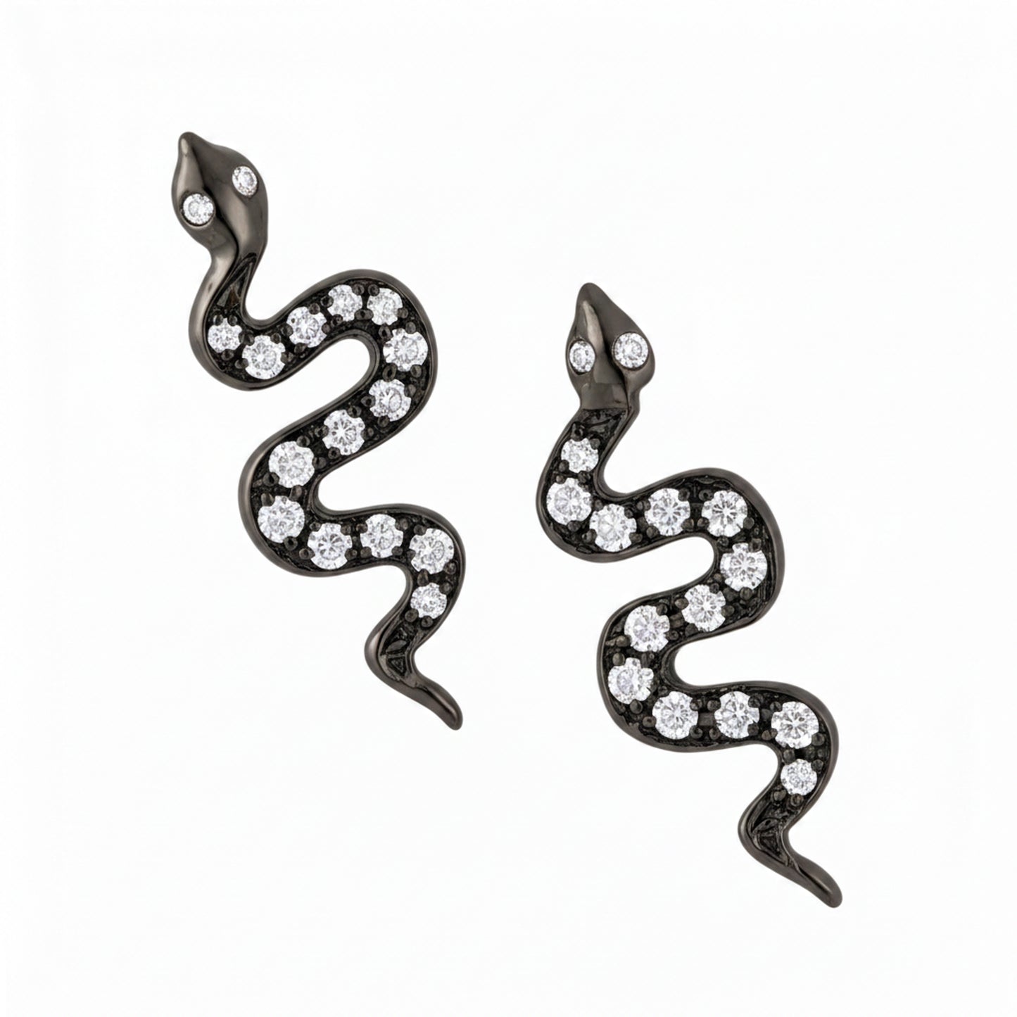 14K Gold Pavé Diamond Swivel Snake Stud Earrings