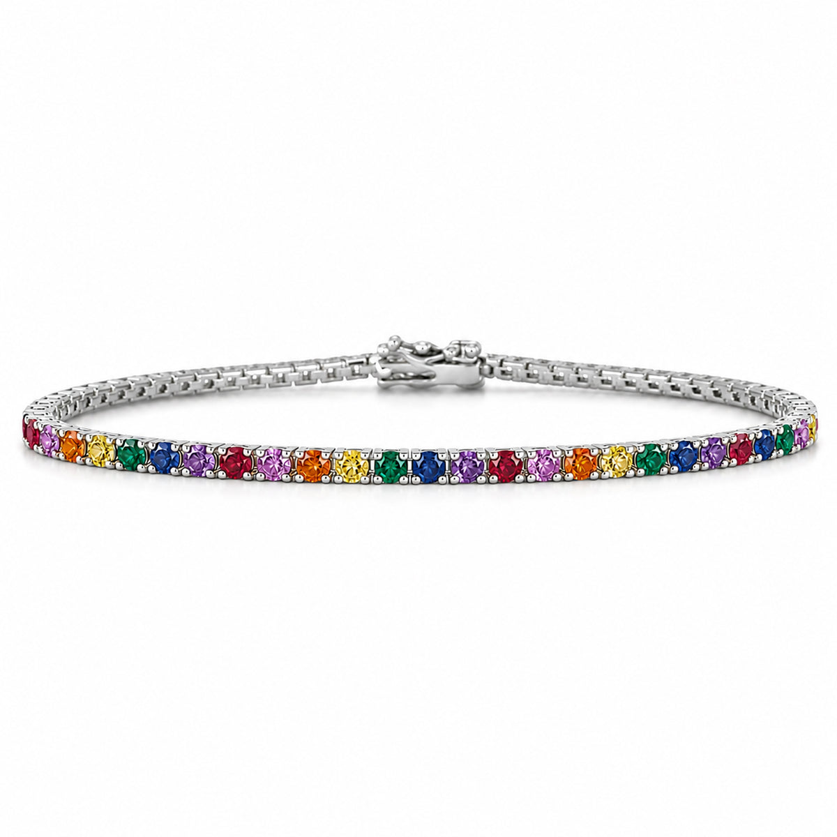 14K Gold Rainbow Gemstone Tennis Bracelet