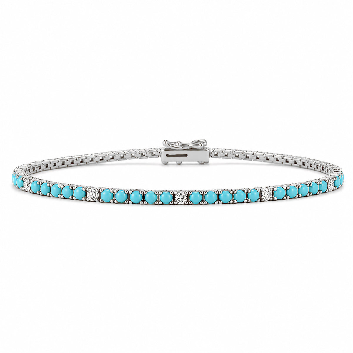 14K Gold Turquoise & Diamond Tennis Bracelet