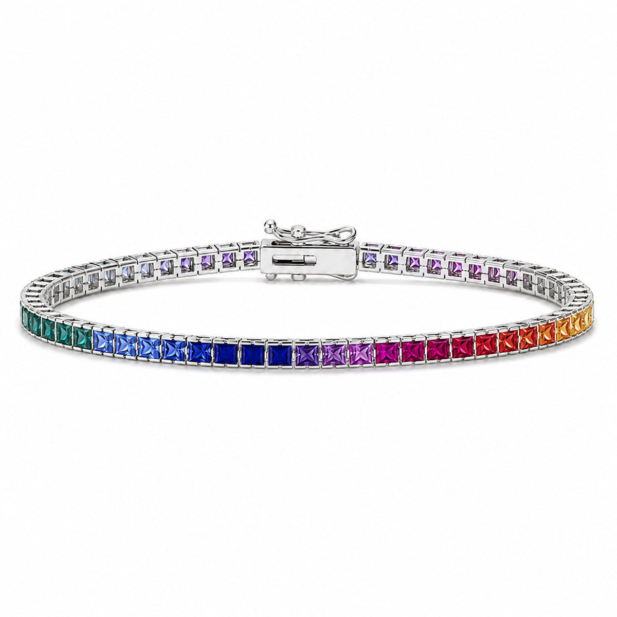 14K Gold Rainbow Sapphire Channel Set Tennis Bracelet
