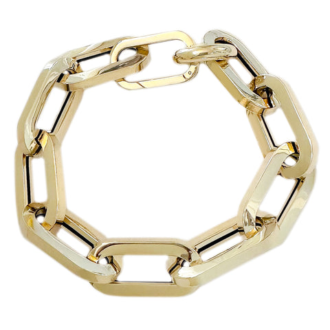14K Gold Thick Flat Oval Link Bracelet ~ XXL Links