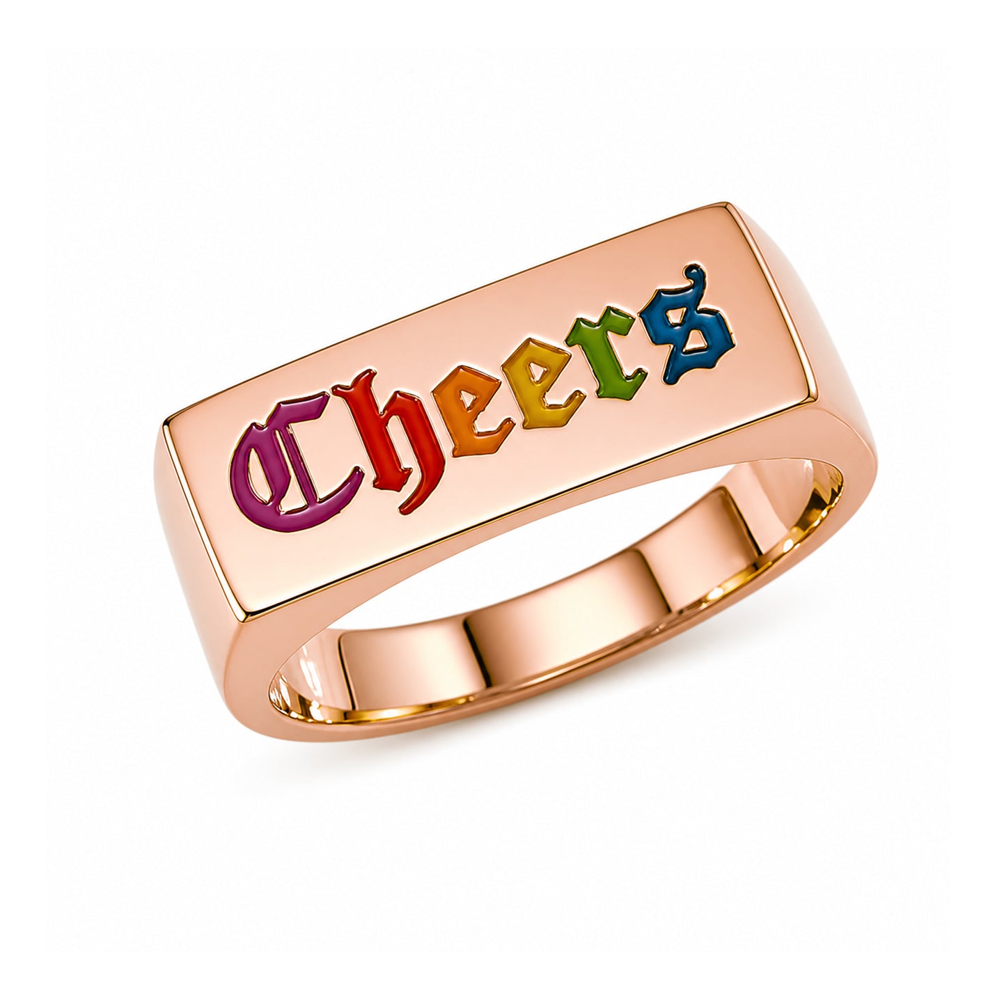 14K Gold Personalized Enamel Rectangle Signet Ring, Large Size