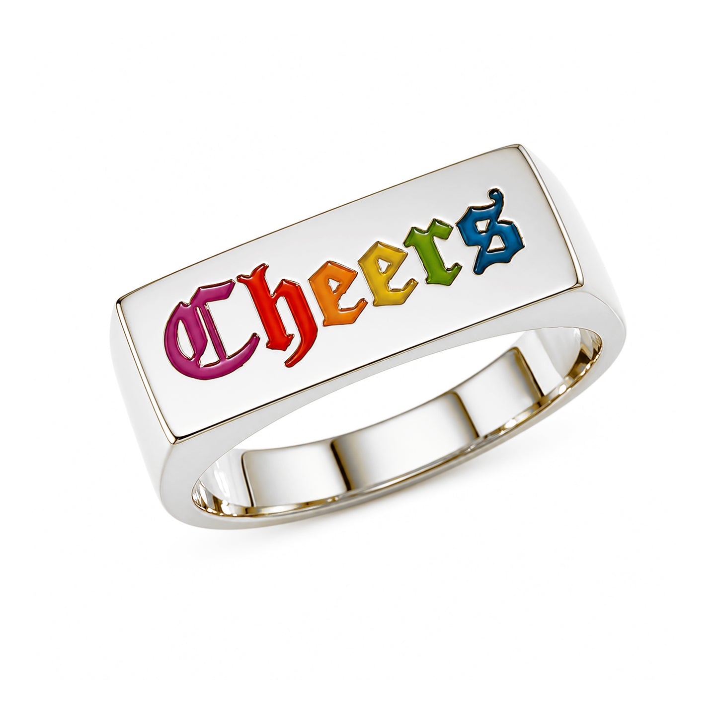 14K Gold Personalized Enamel Rectangle Signet Ring, Large Size