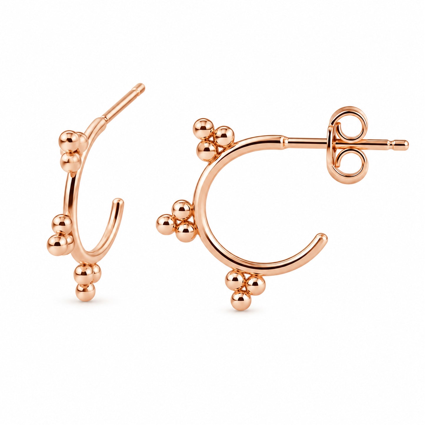 14K Gold Trinity Hoop Stud Earrings