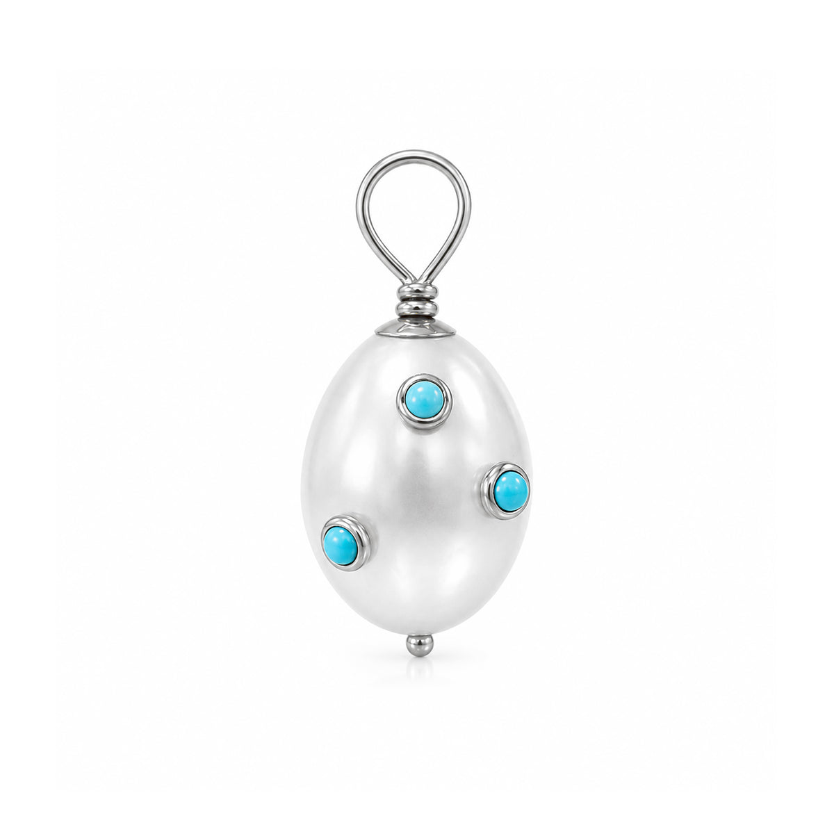 14K Gold Turquoise Studded Baroque Freshwater Cultured Pearl Pendant