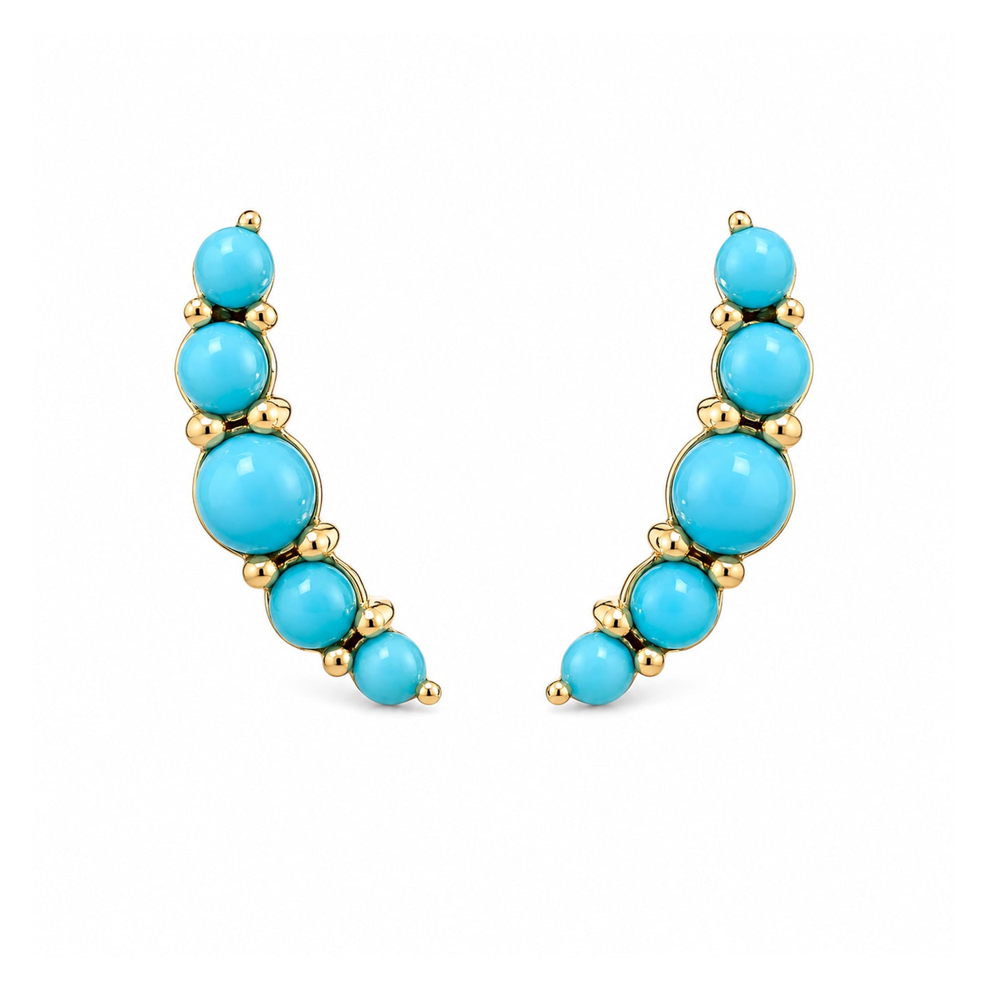 14K Gold Turquoise Crescent Climber Stud Earrings