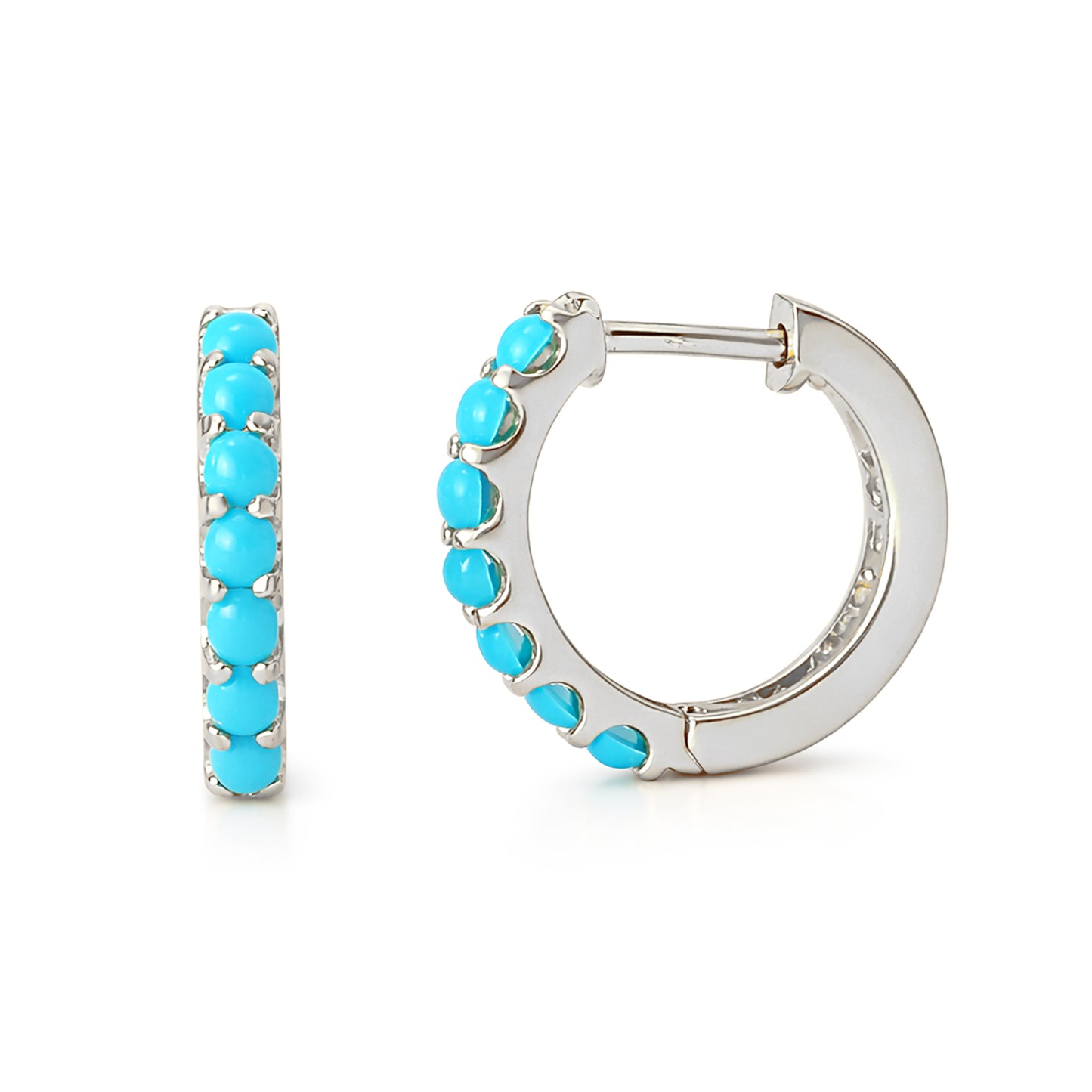 14K Gold Turquoise Cabochon Thick Huggie Hoop Earrings (11.5mm x 8.25mm)