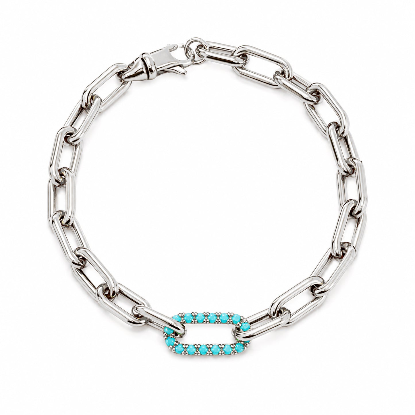 14K Gold Turquoise Thick Oval Link Bracelet