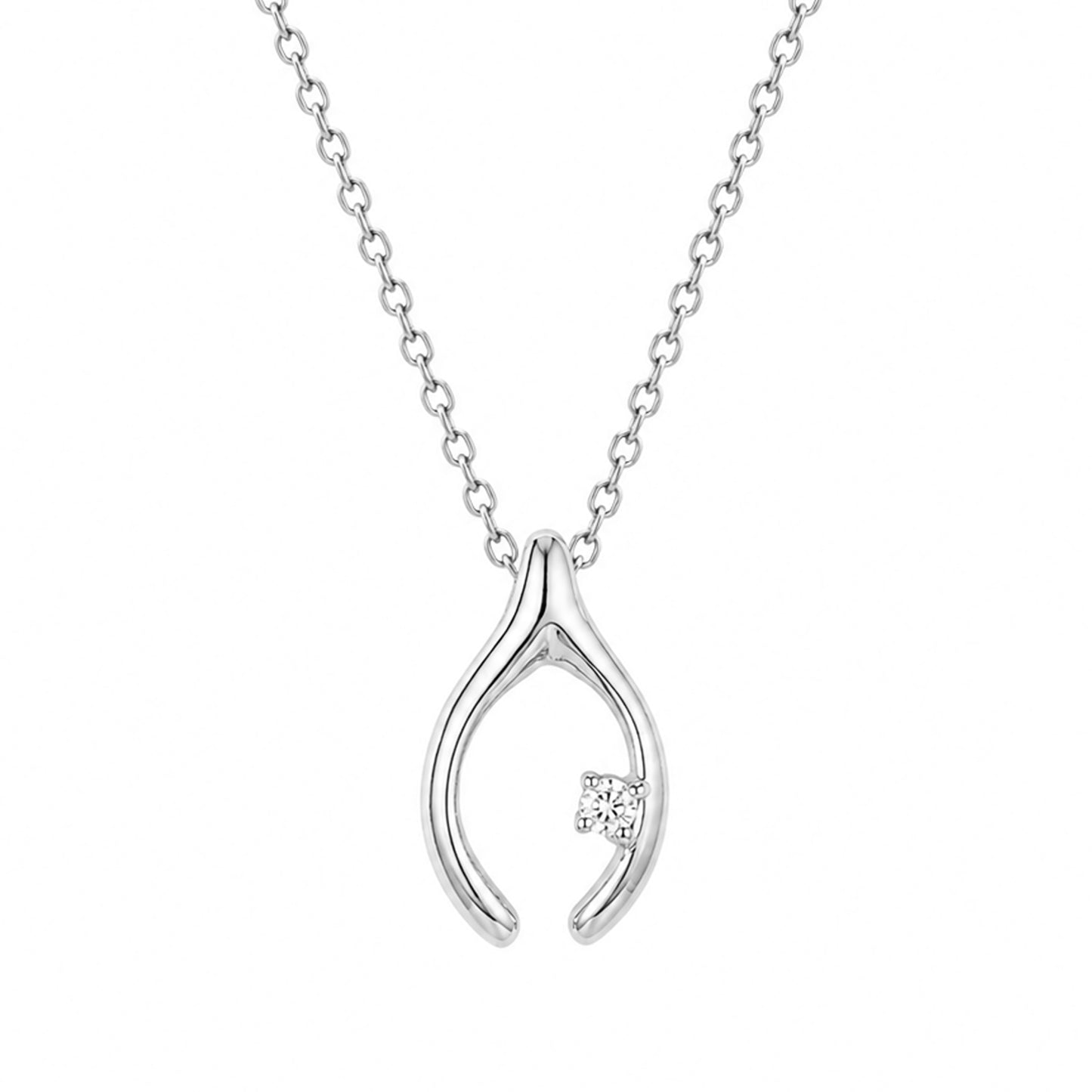 14K Gold Diamond Wishbone Necklace