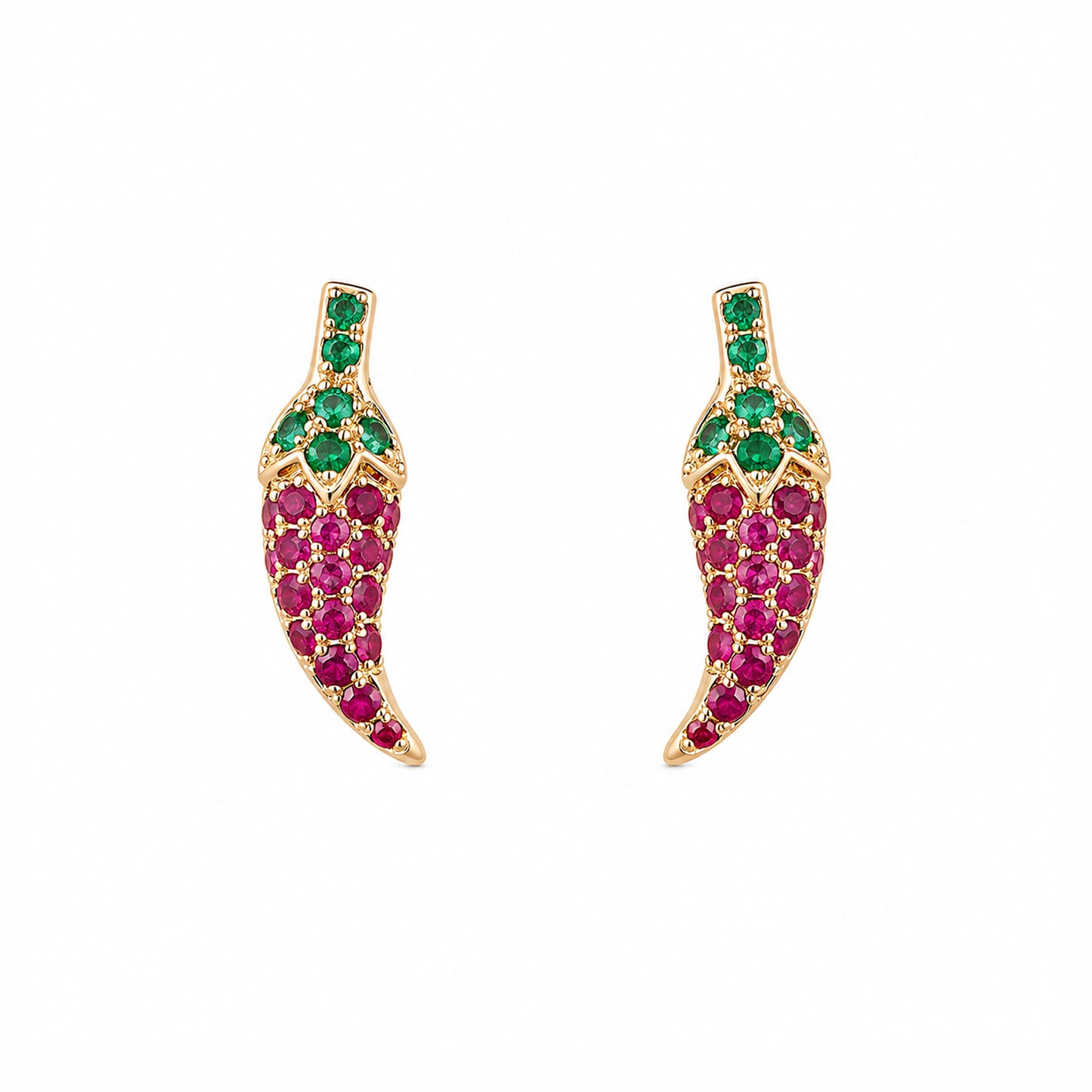 14K Gold Pavé Ruby & Emerald XS Chili Pepper Stud Earrings