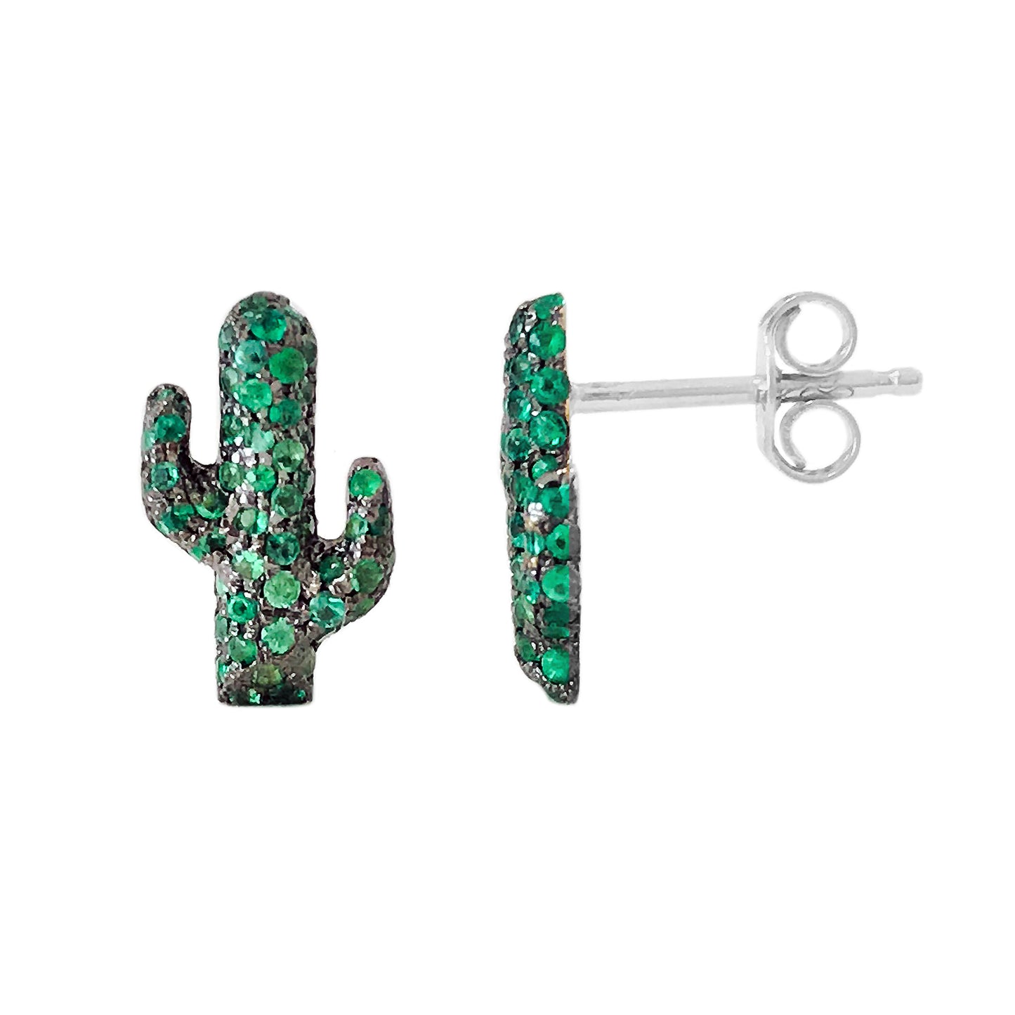 14K Gold Pavé Emerald XS Cactus Stud Earrings