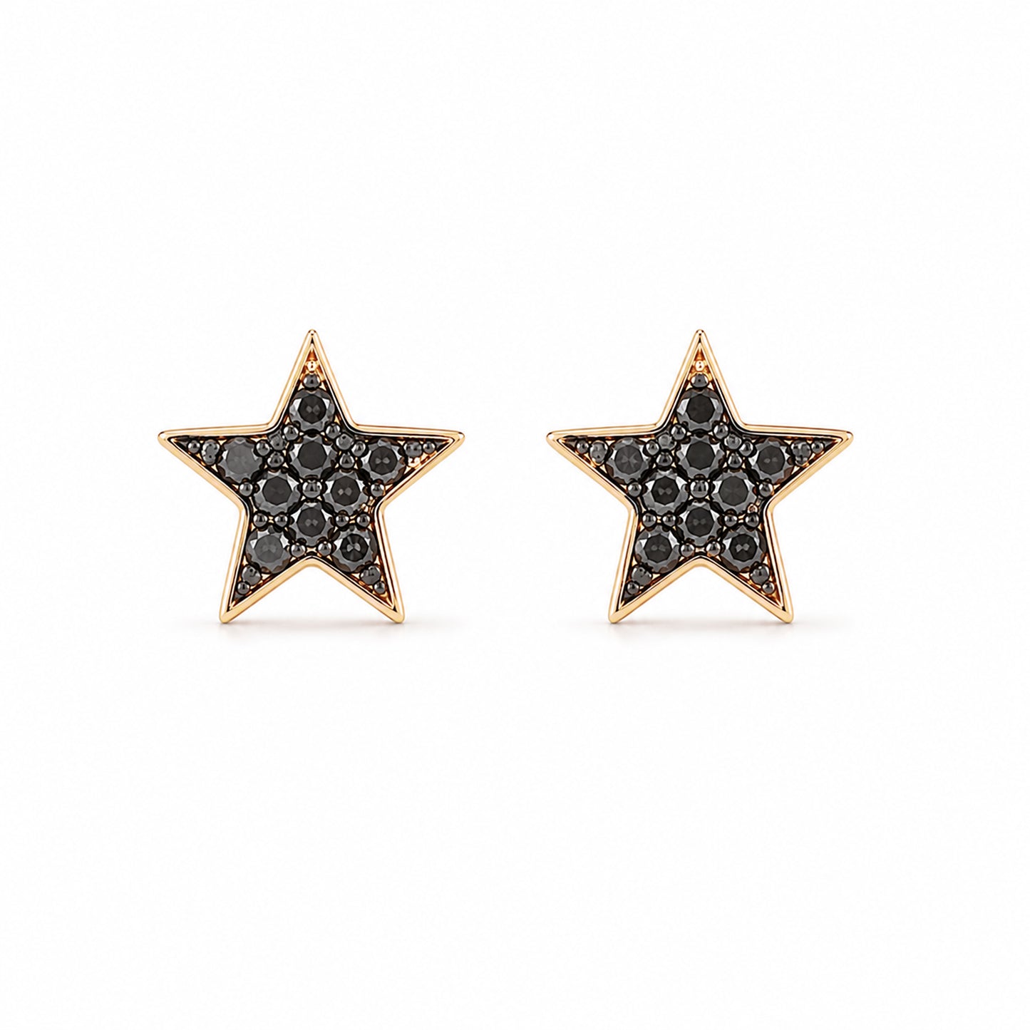 14K Gold Pavé Black Diamond Star Stud Earrings ~ XS Size
