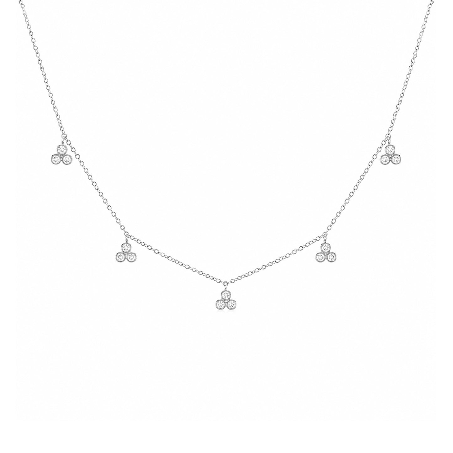 14K Gold Diamond 5 Trinity Ball Dangle Charm Necklace