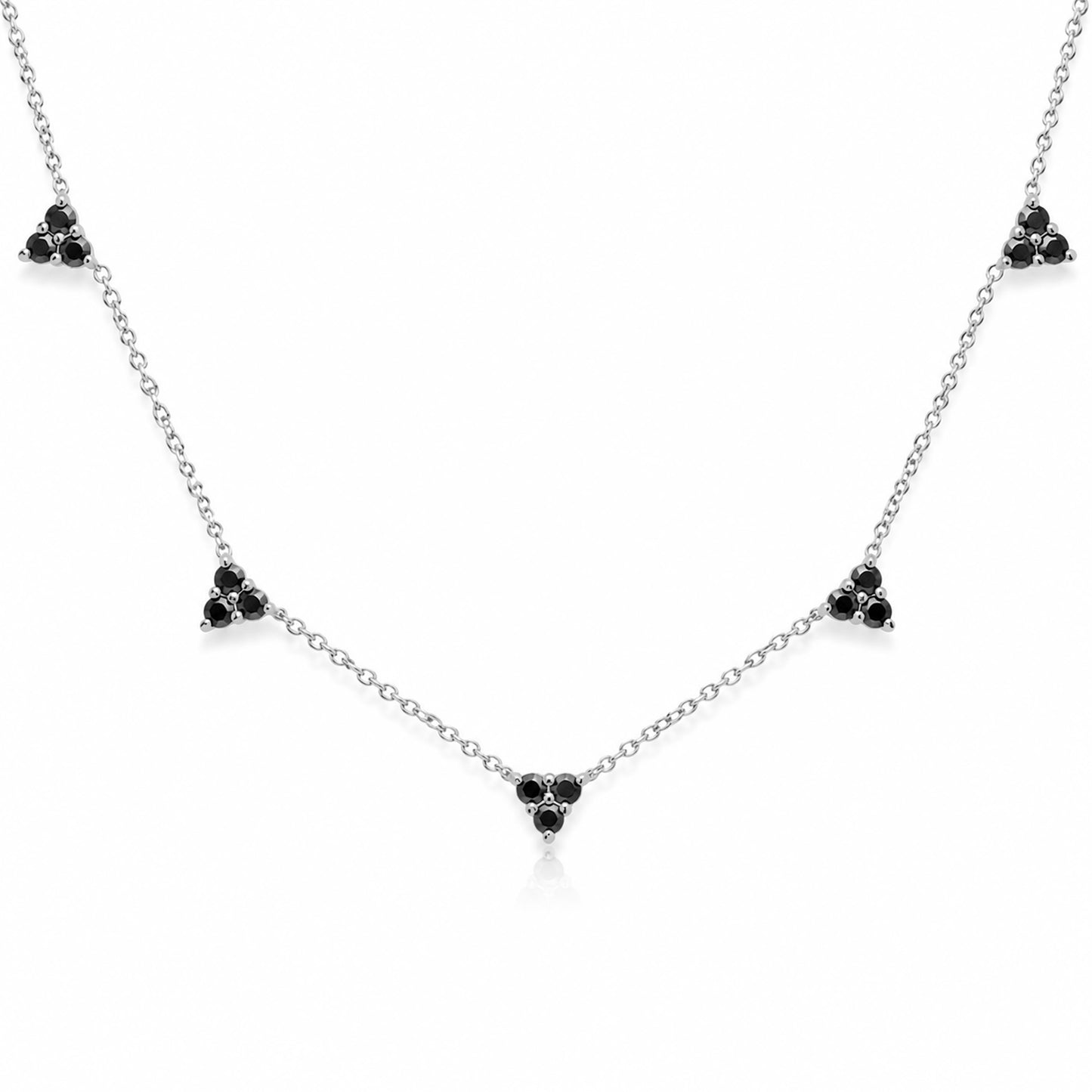 14K Gold Black Diamond 5 Trinity Cluster Charm Necklace