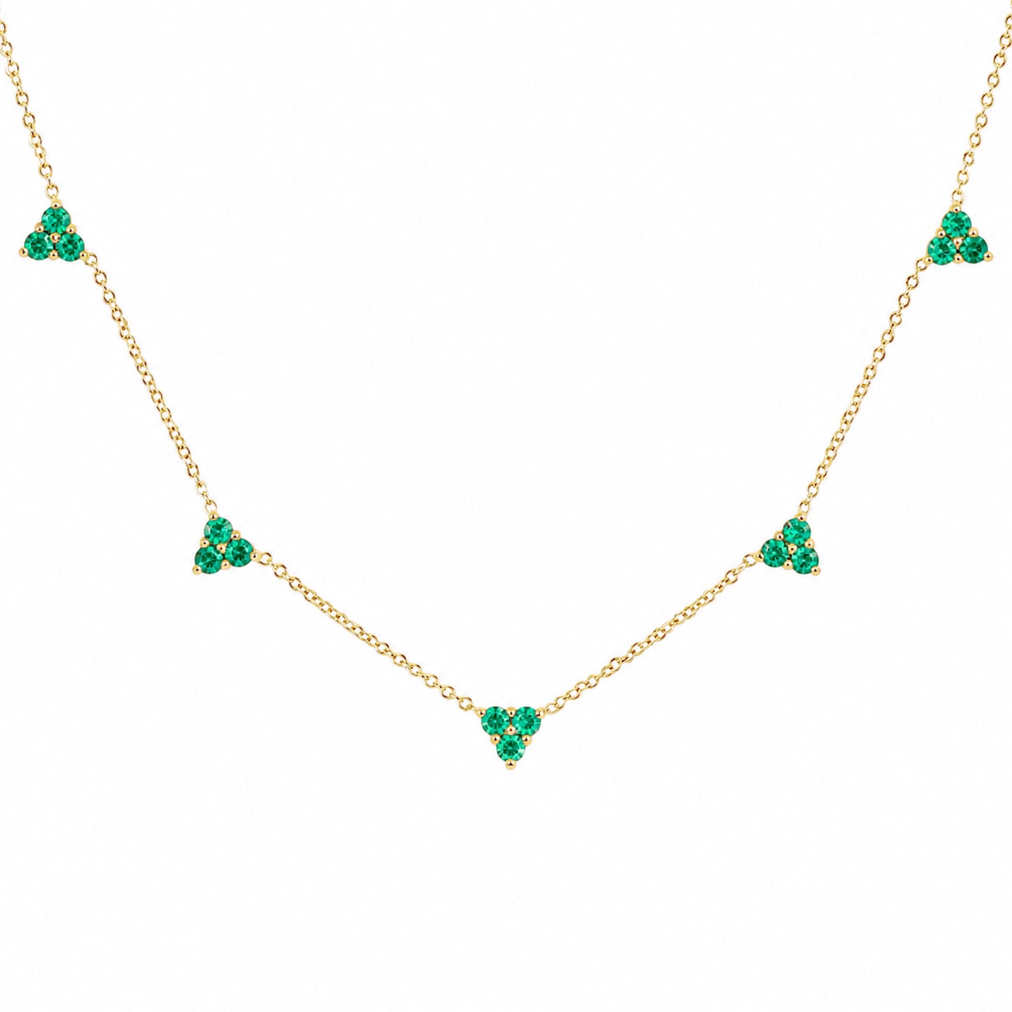 14K Gold Emerald 5 Trinity Cluster Charm Necklace