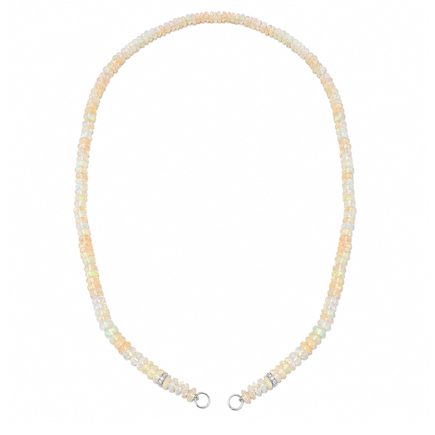 14K Gold White Opal & Diamond Beaded Necklace