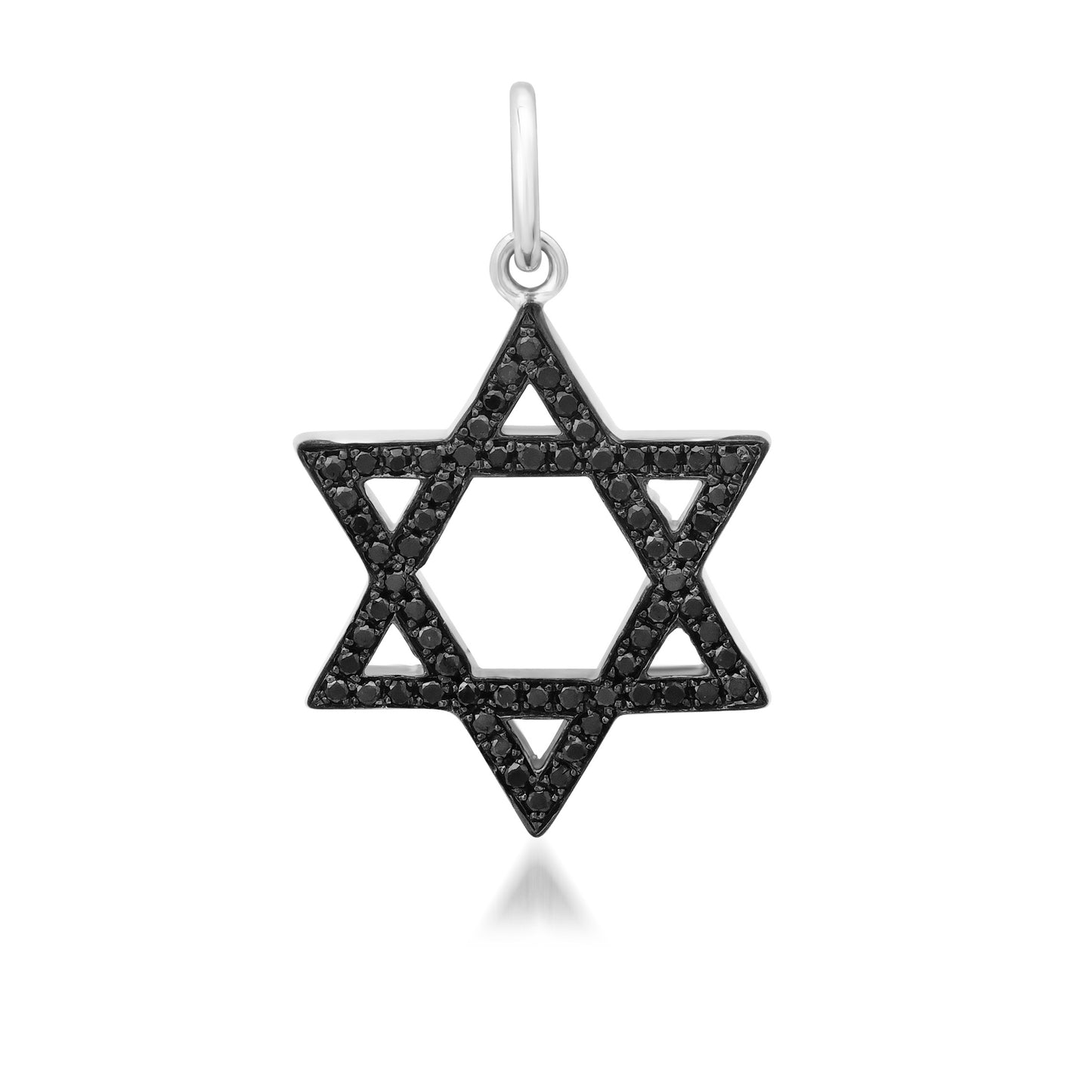 14K Gold Black Diamond Star of David Charm Pendant, Medium Size