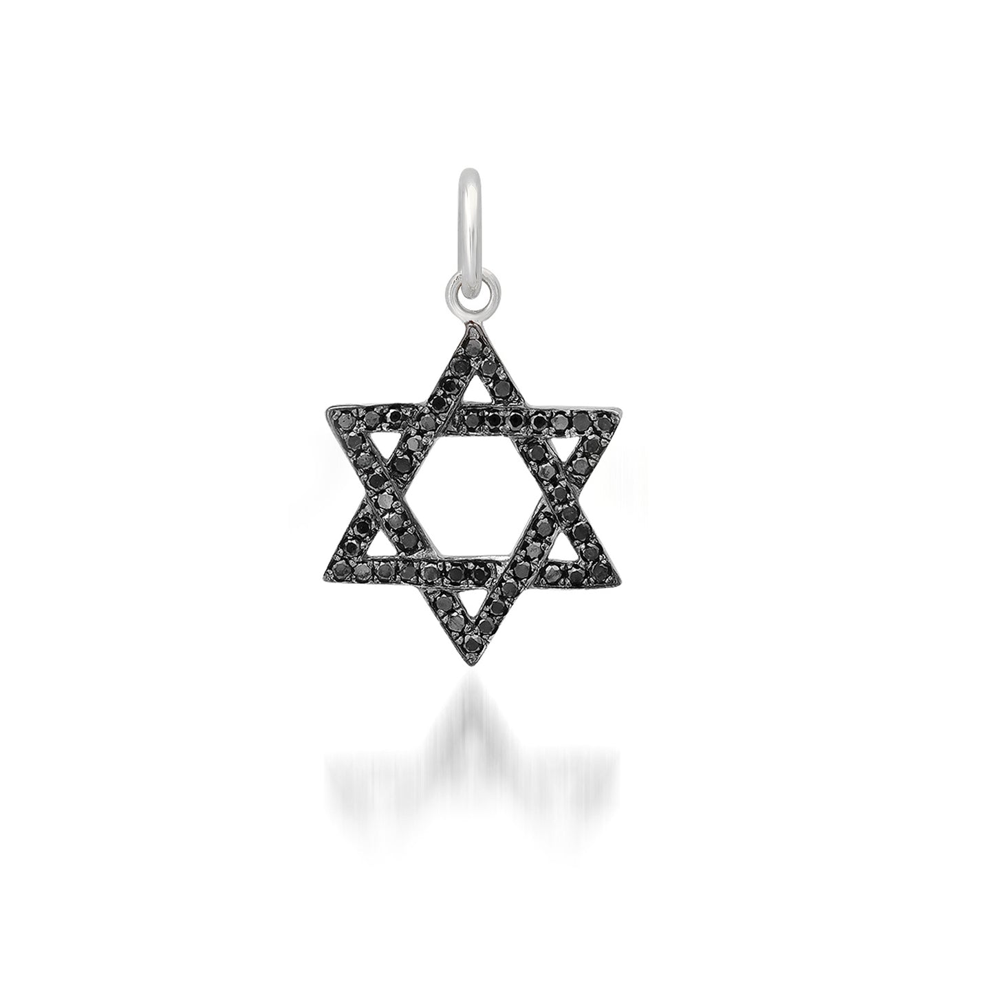14K Gold Black Diamond Star of David Charm Pendant, Small Size