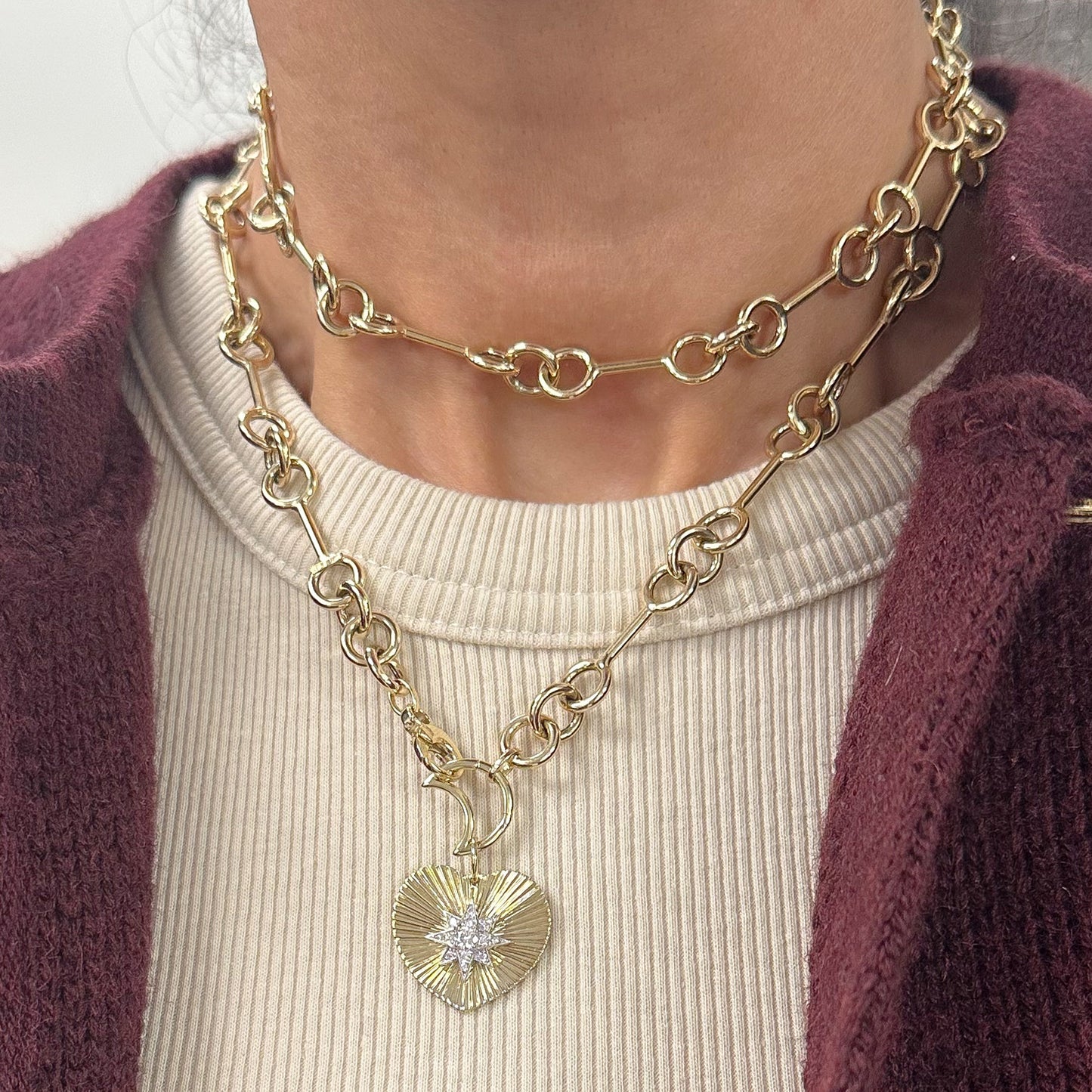 14K Gold 3 to 1 Mixed Wire Link Chain Necklace