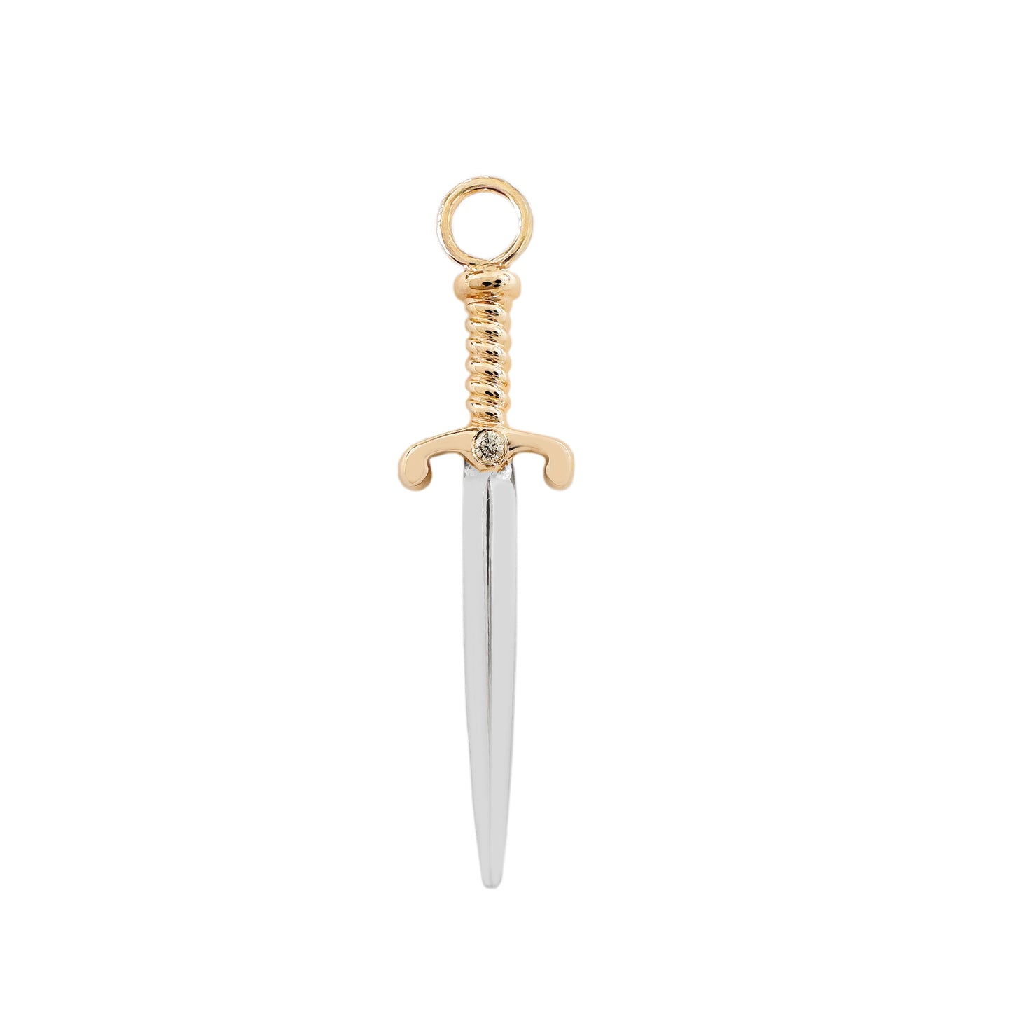 14K Gold Diamond Dagger Sword Hoop Earring Charm